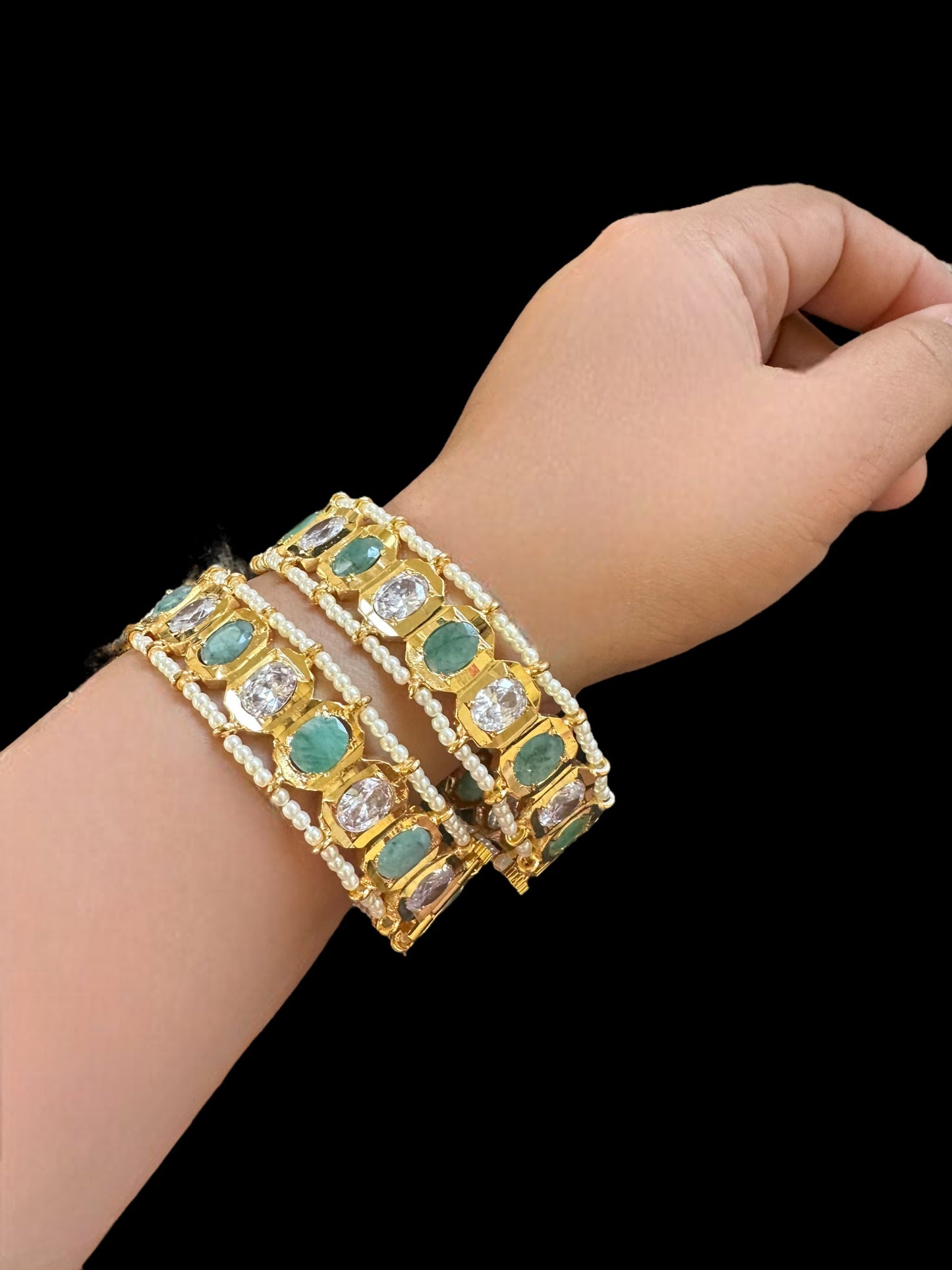 B158 Hyderabadi gold plated bangles in emerald ( READY TO SHIP )