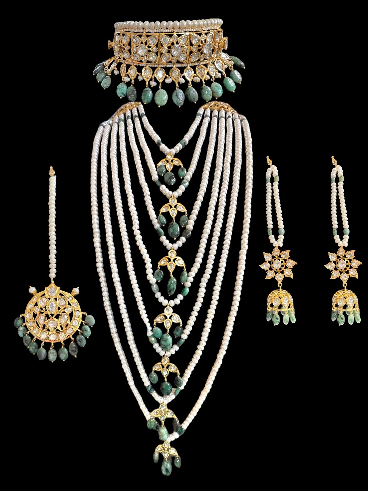 BR310 Bridal jadavi lacha , satlada in moissanite and emeralds ( SHIPS IN 2 WEEKS )
