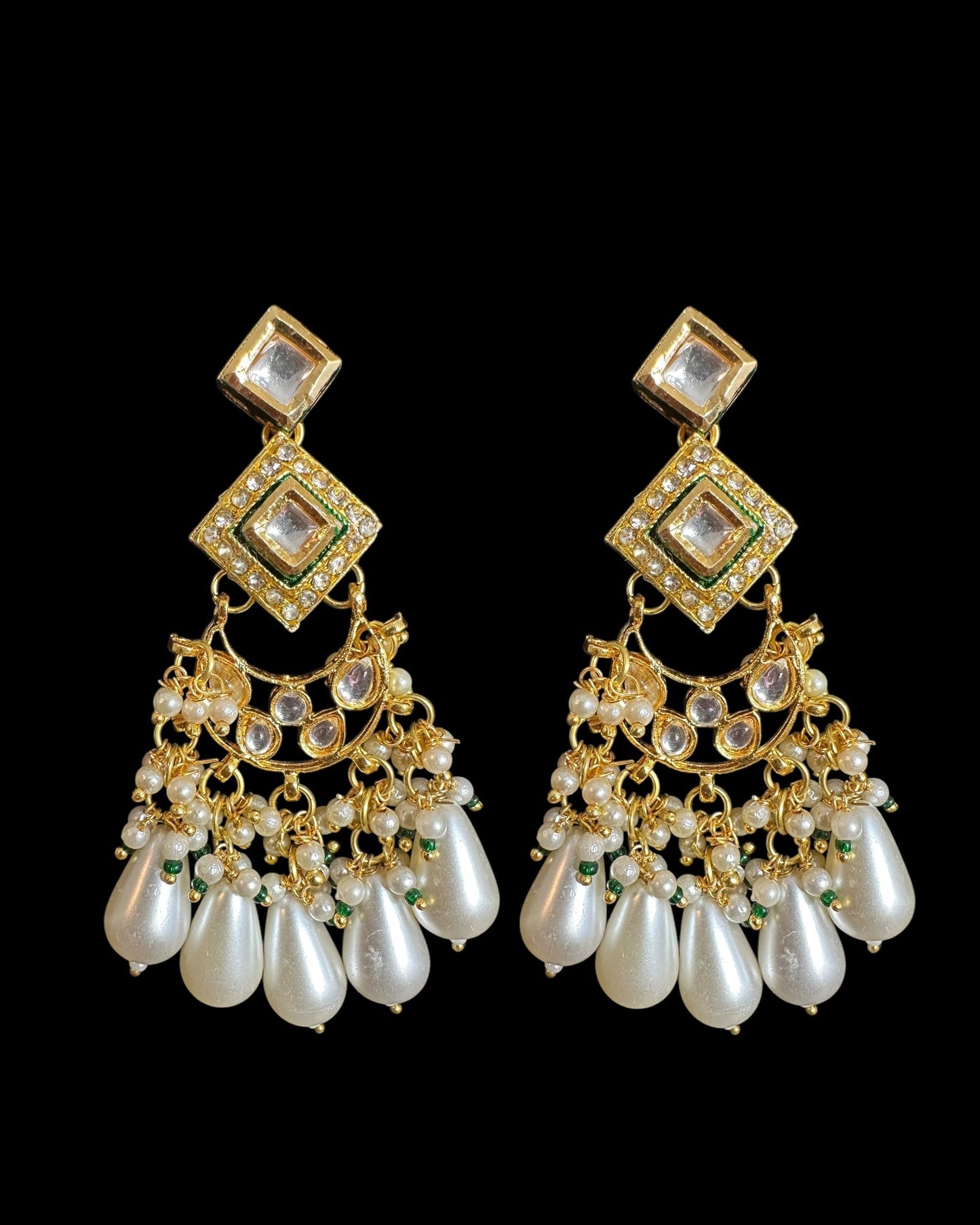 DER751 Kundan dangler earrings with pearls ( READY TO SHIP )