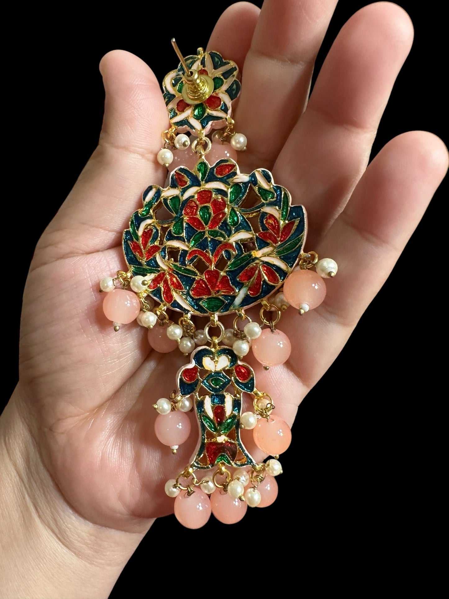 Farwah large Kundan earrings - peach ( READY TO SHIP )