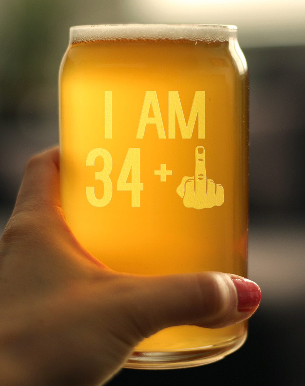 34 + 1 Middle Finger - 16 Ounce Beer Can Pint Glass