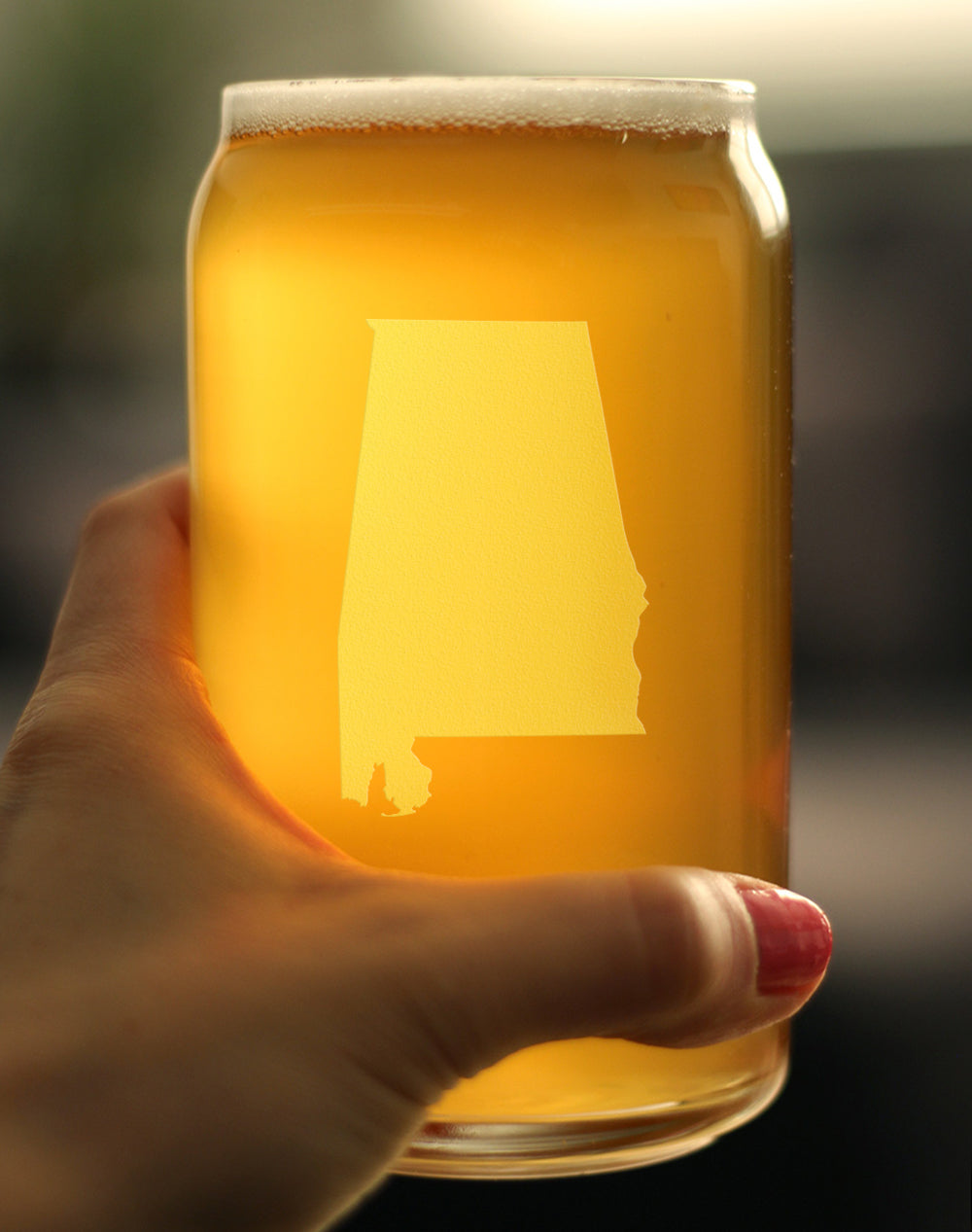 Alabama State Outline Beer Can Pint Glass - State Themed Drinking Decor and Gifts for Alabaman Women & Men - 16 Oz Glasses