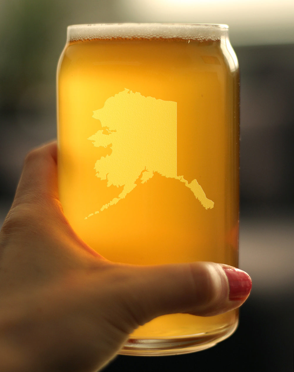 Alaska State Outline Beer Can Pint Glass - State Themed Drinking Decor and Gifts for Alaskan Women & Men - 16 Oz Glasses