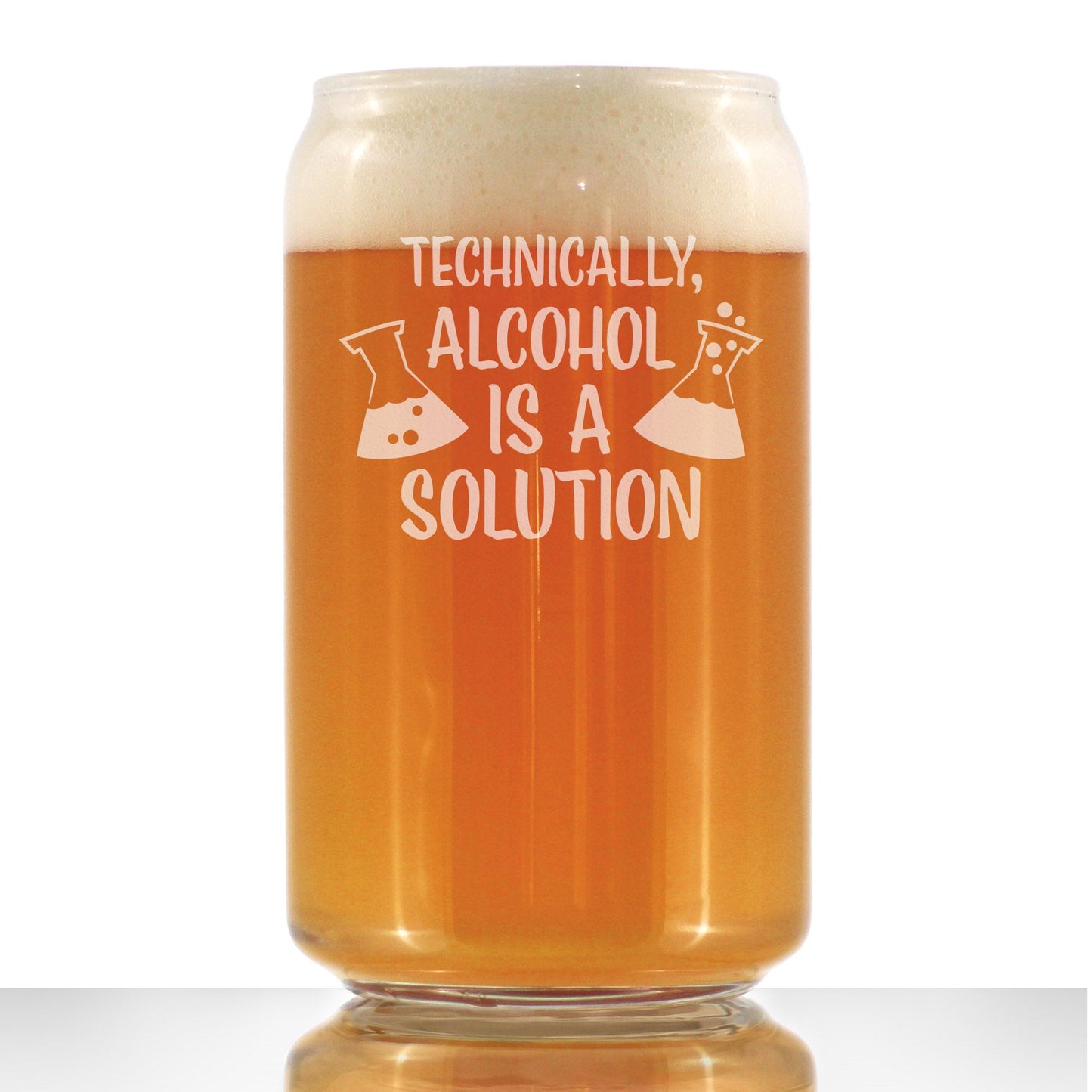 Alcohol is a Solution – Beer Can Pint Glass - Funny Science Teacher Gifts for Women & Men - 16 oz Drinking Glasses