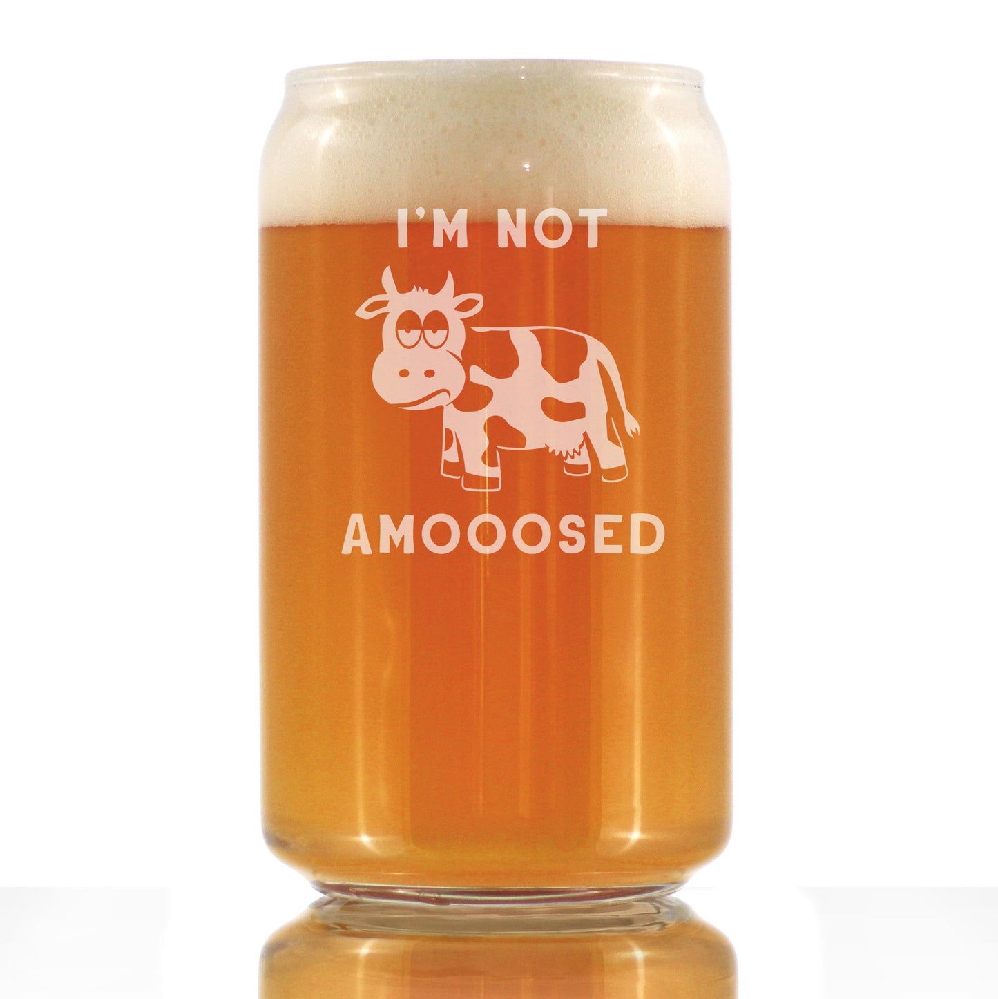 Not Amooosed - Beer Can Pint Glass for Beer - Funny Cow Gifts for Men & Women - Fun Cow Themed Decor
