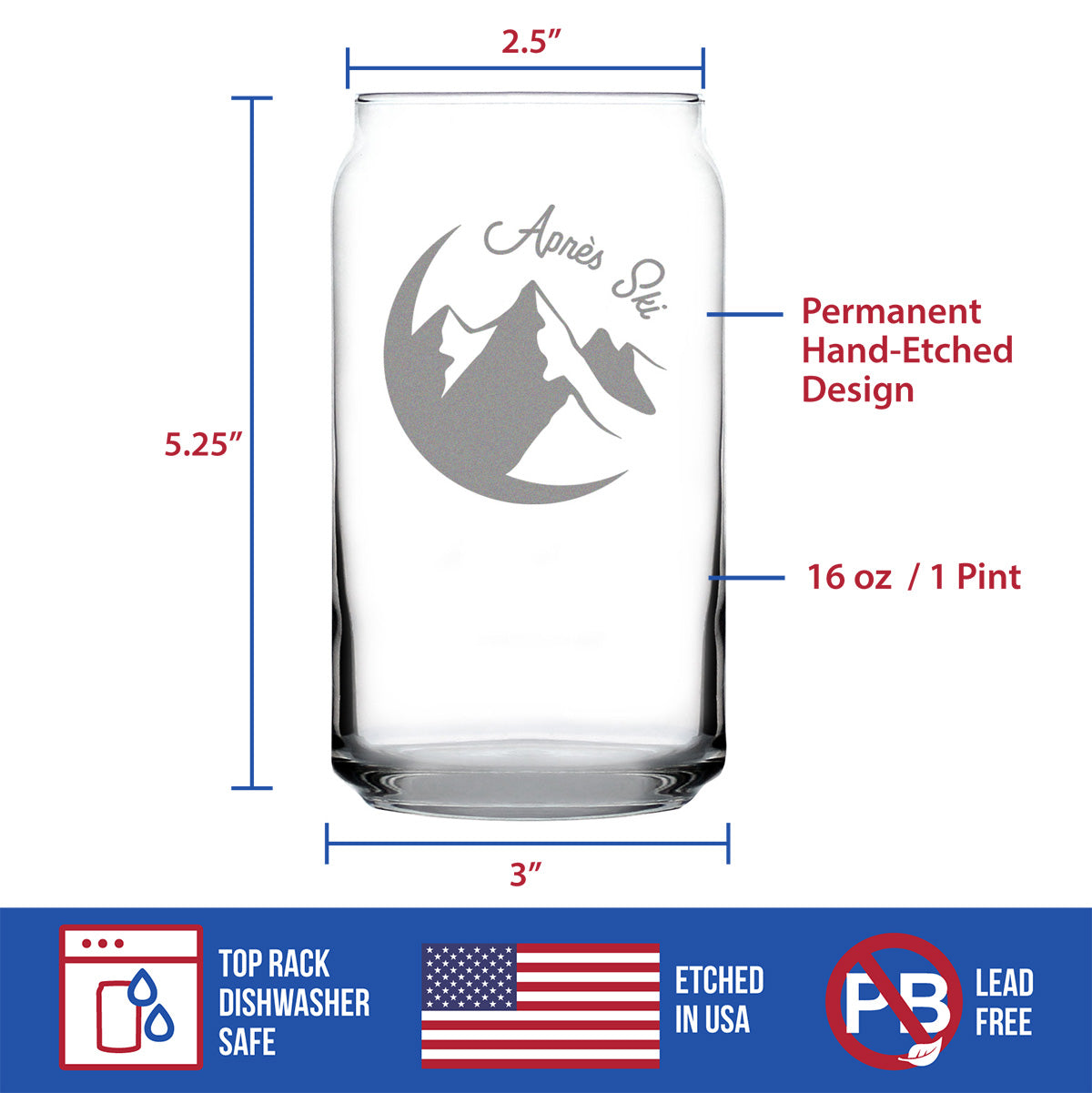 Apres Ski - Beer Can Pint Glass - Unique Skiing Themed Decor and Gifts for Mountain Lovers - 16 oz Glasses