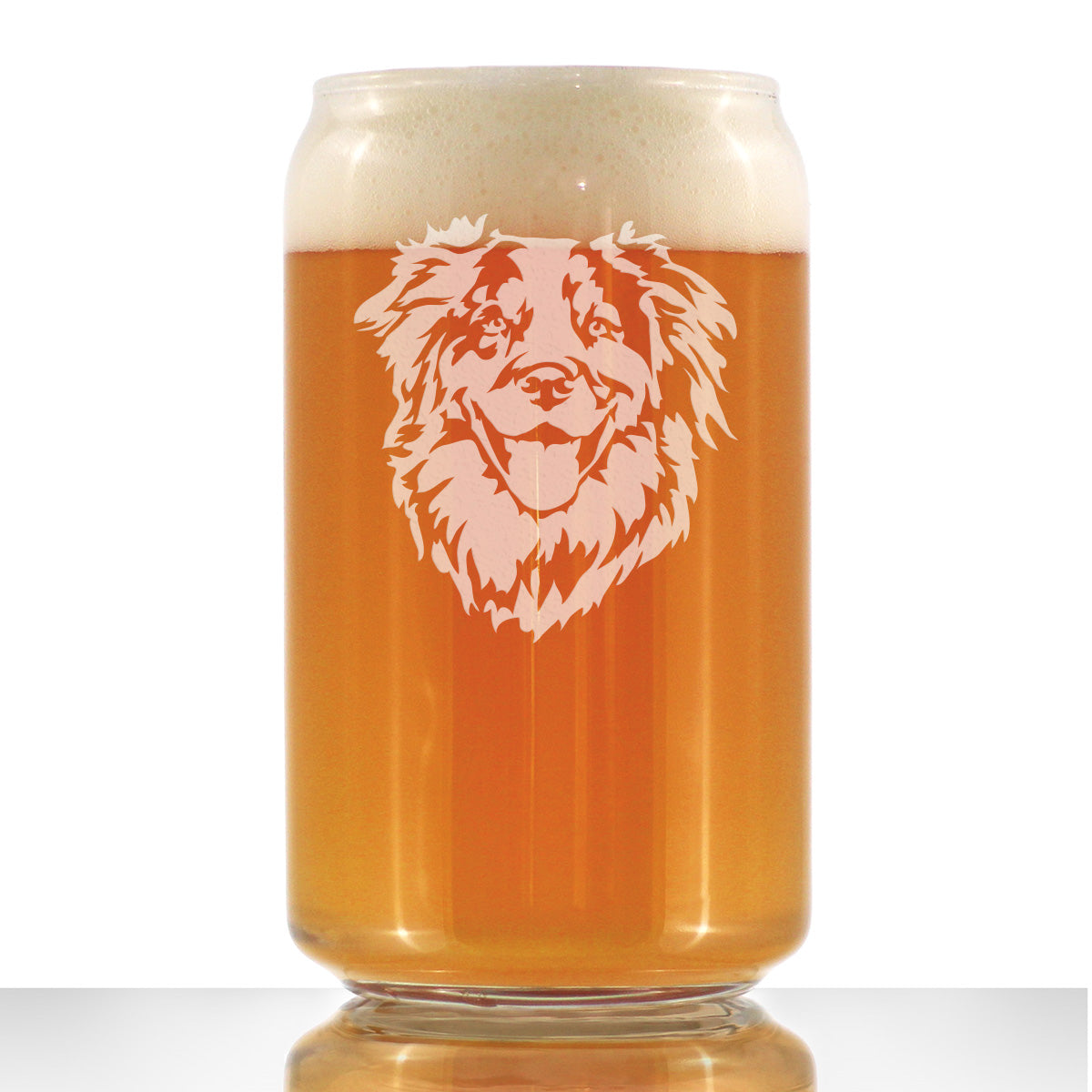 Australian Shepherd Face Beer Can Pint Glass - Unique Dog Themed Decor and Gifts for Moms & Dads of Aussies- 16 Oz