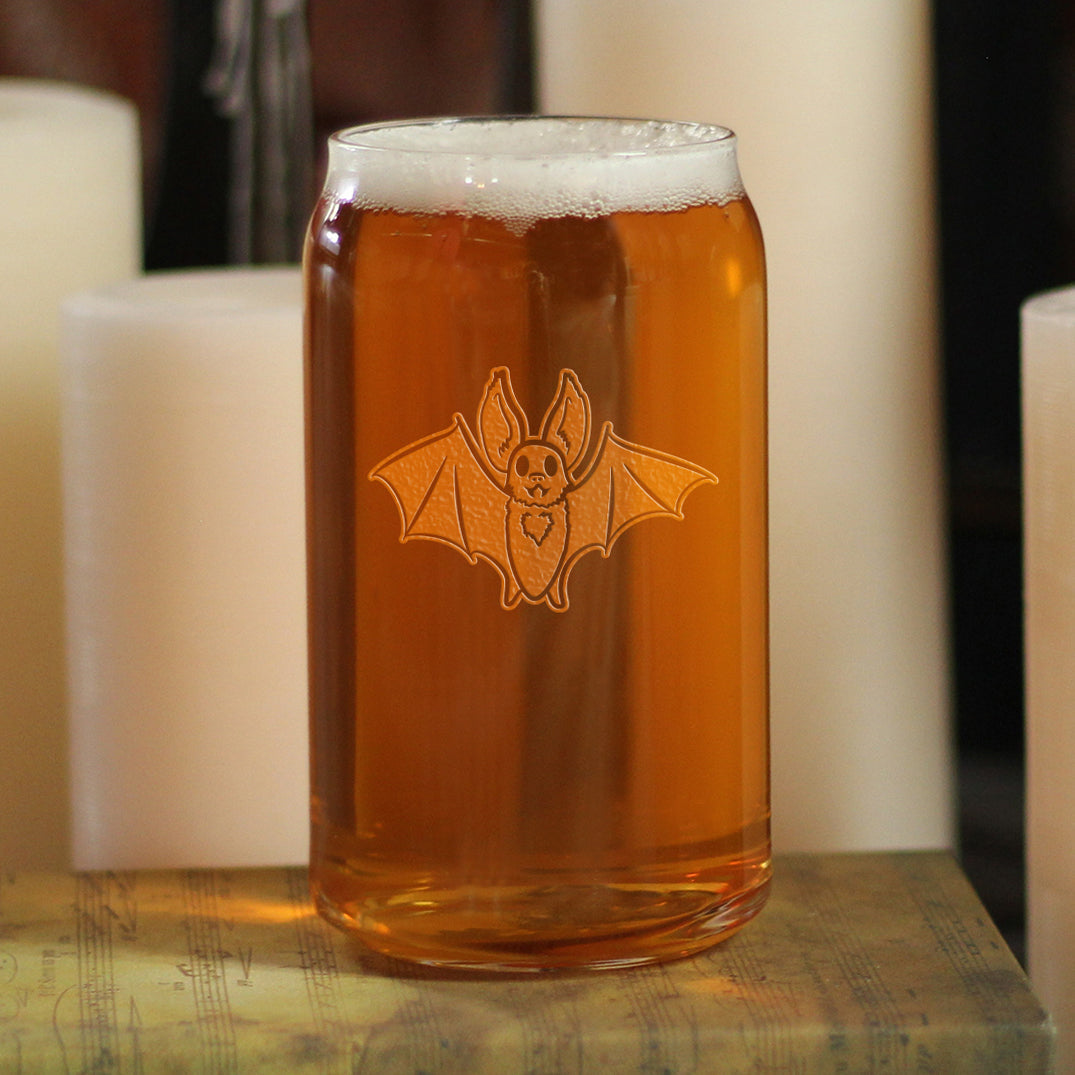 Bat Beer Can Pint Glass - Funny Cute Bat Gifts - Spooky Fun Halloween Decor with Bats - 16 oz Glasses