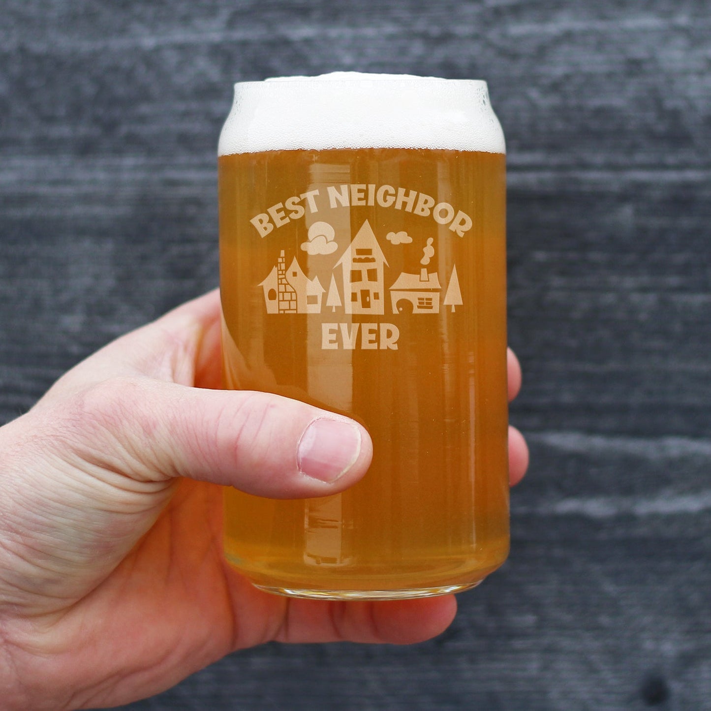 Best Neighbor Ever - Cute Beer Can Pint Glass, Etched Sayings, Moving Gift