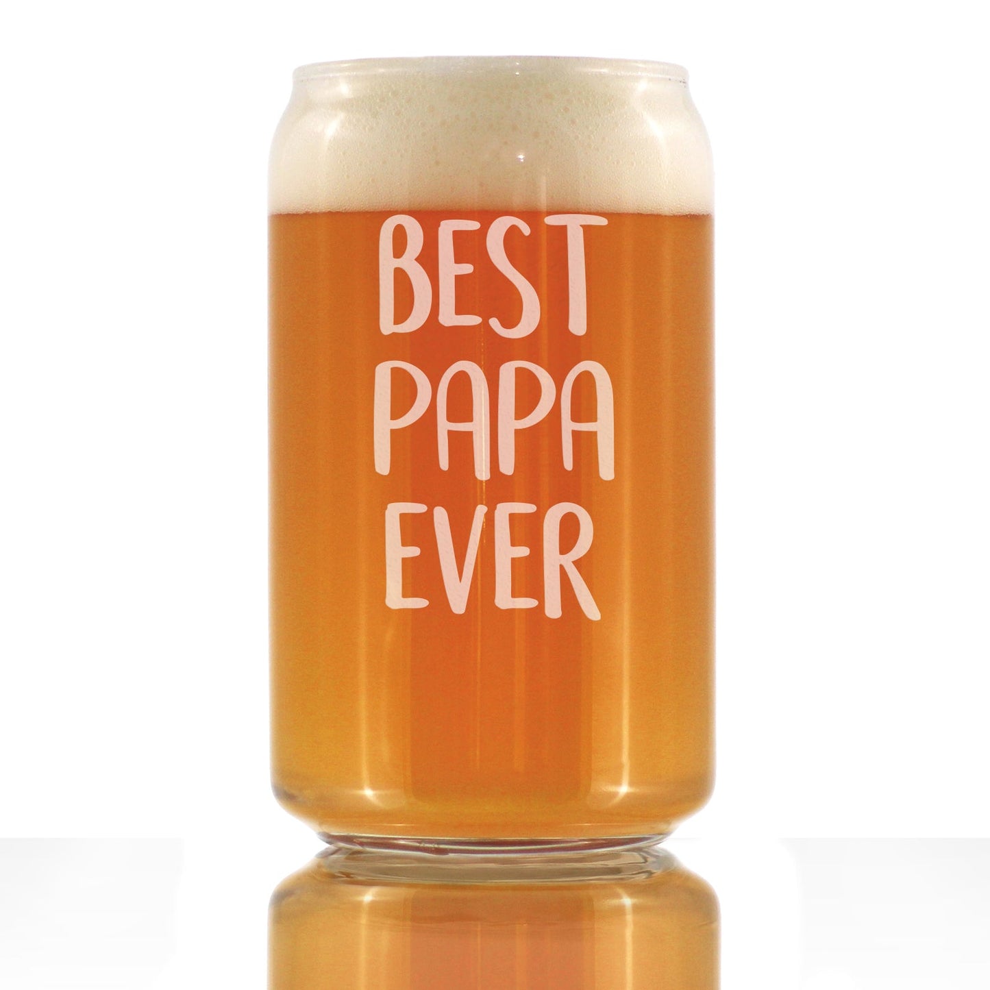 Best Papa Ever Beer Can Pint Glass - Etched Sayings, Cute Father's Day Gift for Grandpa - 16 oz