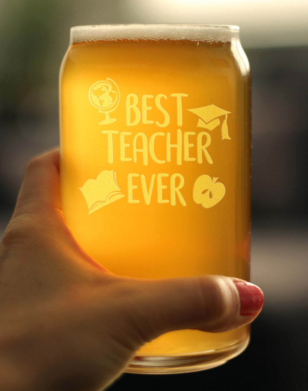 Best Teacher Ever - Beer Can Pint Glass - Cute Funny Teacher Gifts for Women & Men - Fun School Decor - 16 oz Glasses