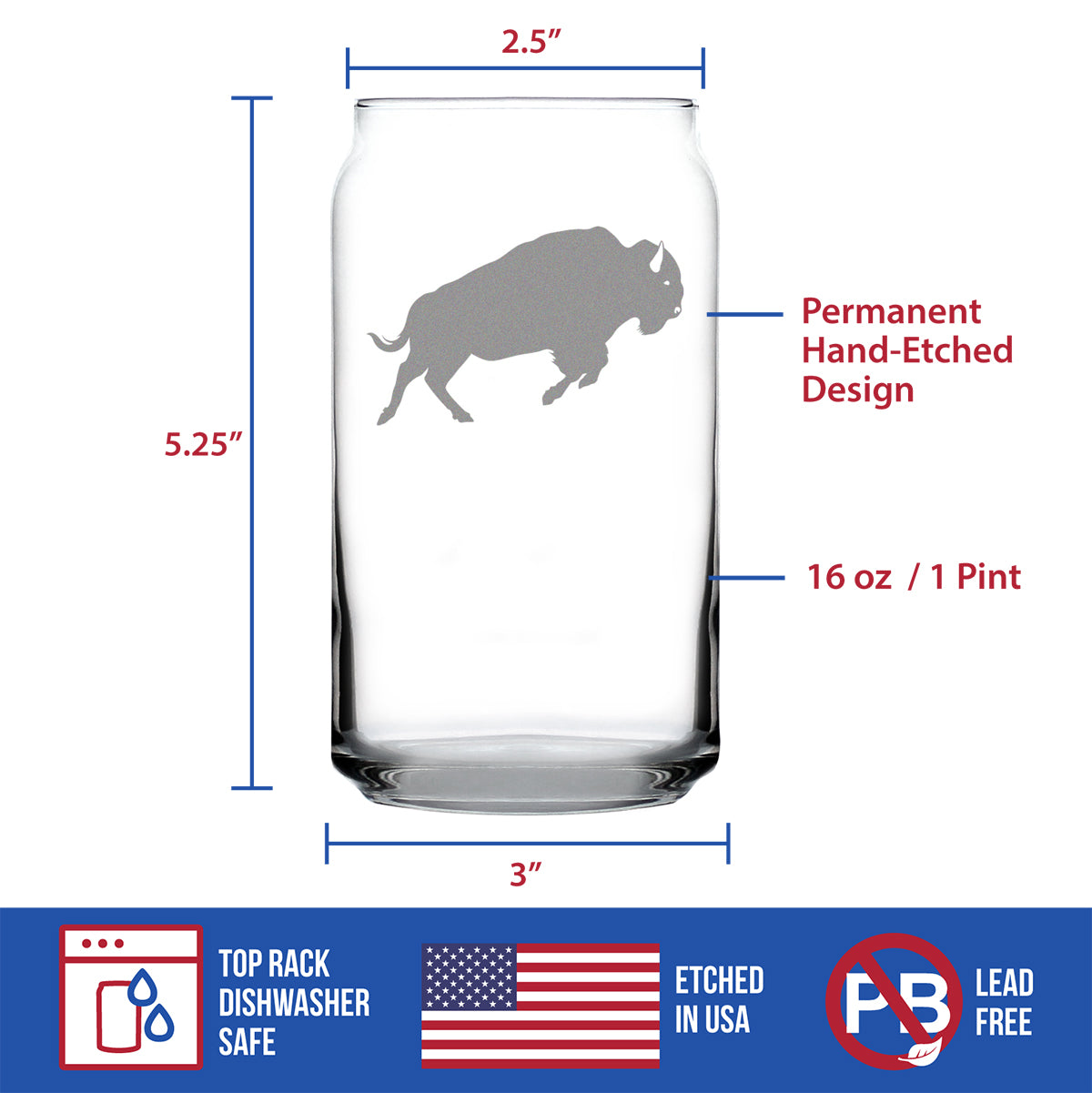 Bison - 16 Ounce Beer Can Pint Glass