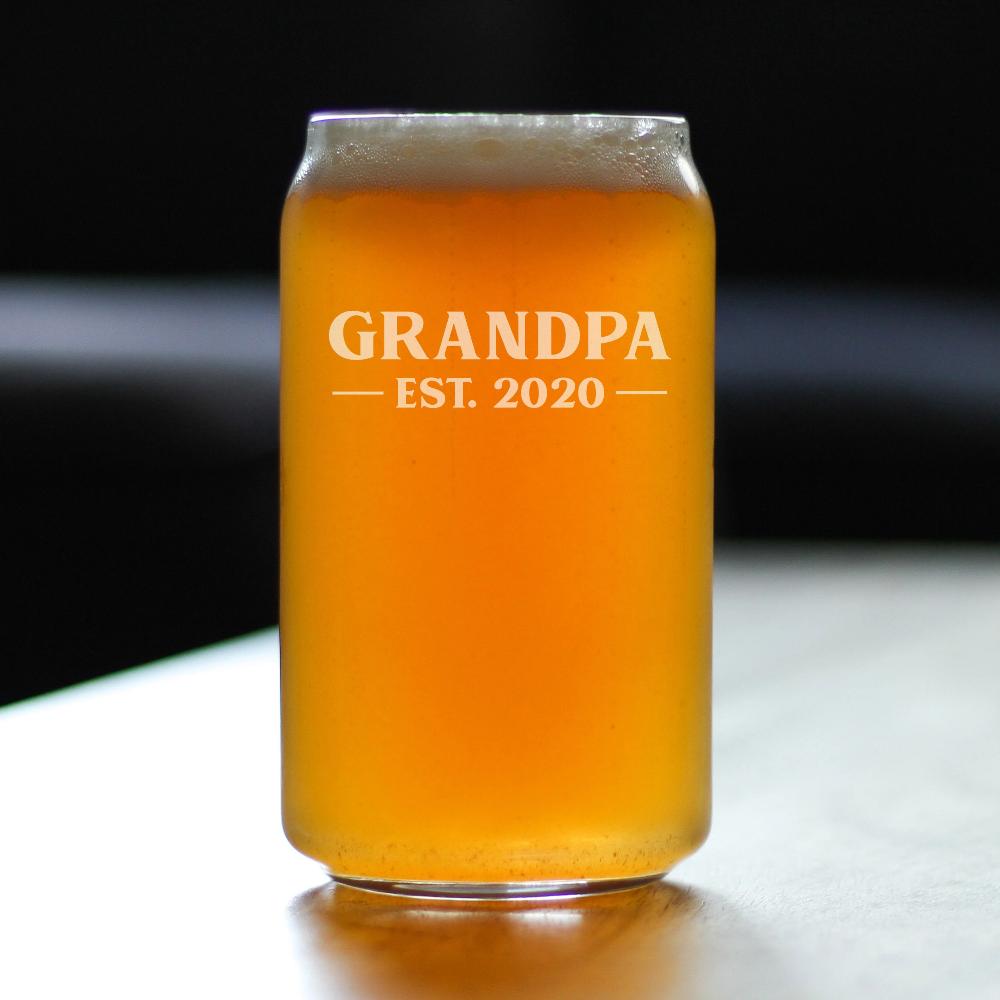 Grandpa Est 2020 - New Grandfather Beer Can Pint Glass - Fun Drinking Gift for First Time Grandparents - Bold 16 oz Glasses