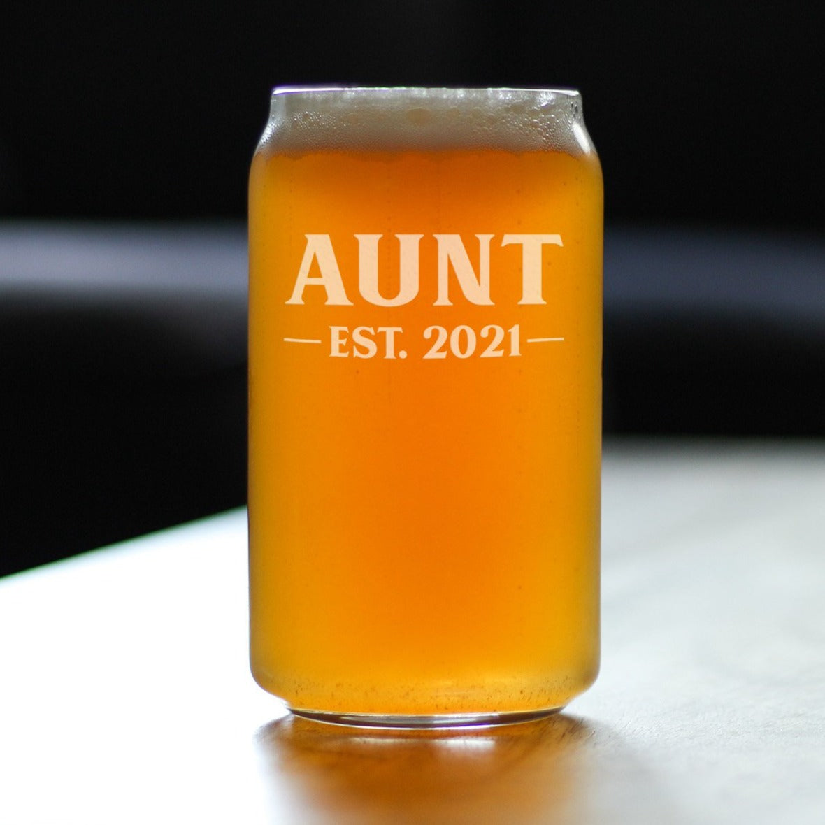 Aunt Est 2021 - New Aunties Beer Can Pint Glass Gift for First Time Aunts - Bold 16 Oz Glasses