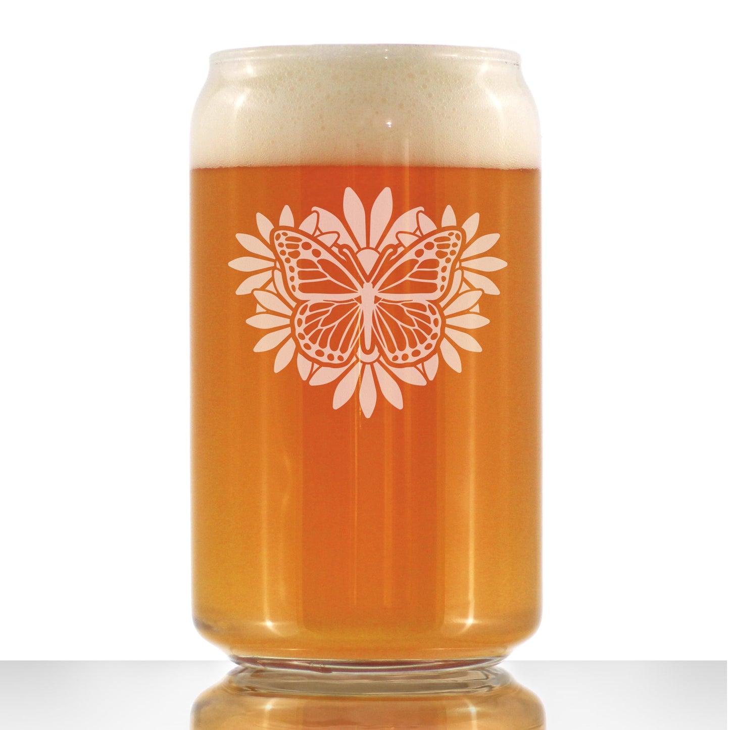 Monarch Butterfly Beer Can Pint Glass - Floral Decor and Outdoorsy Gifts for Gardeners - 16 oz Glasses