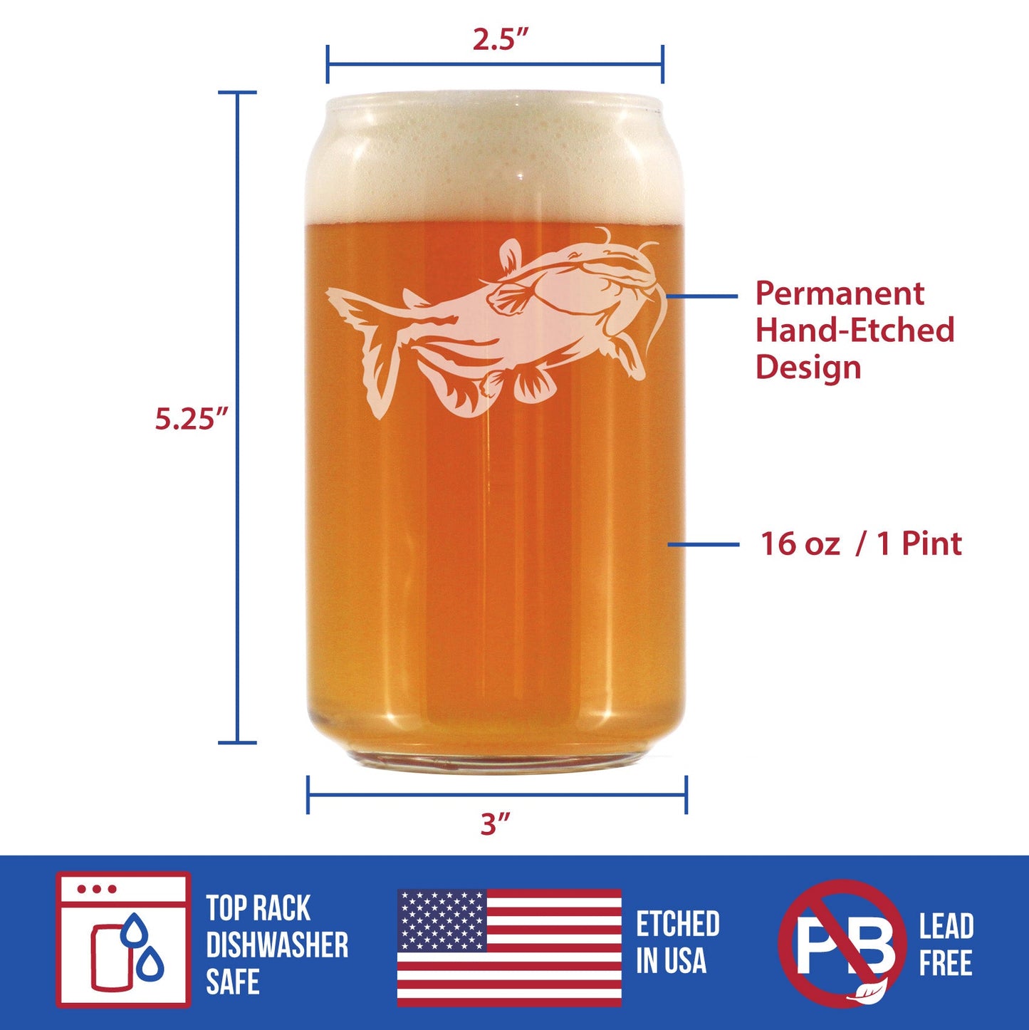 Catfish - Beer Can Pint Glass - Catfishing Gifts for Fisherman - Fun Fish Cups - Fishing Decor - 16 oz
