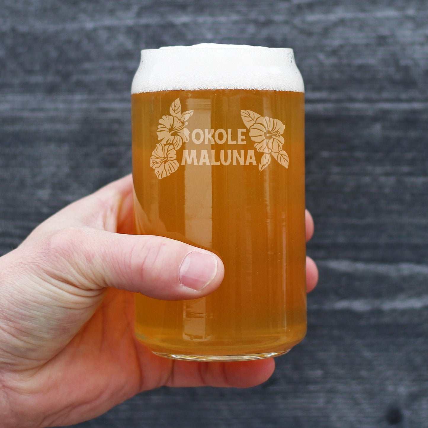 Okole Maluna Engraved 16 Oz Beer Can Shaped Pint Glass, Hawaiian Cheers, Unique Party Cup for Men & Women Who Love Hawaii