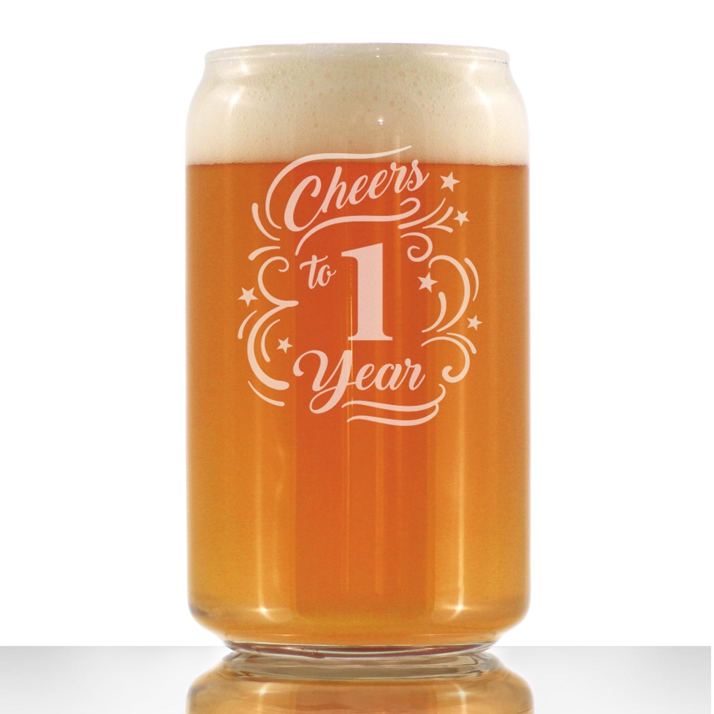 Cheers to 1 Year - Beer Can Pint Glass Gifts for Women & Men - 1st Anniversary Party Decor - 16 Oz Glasses