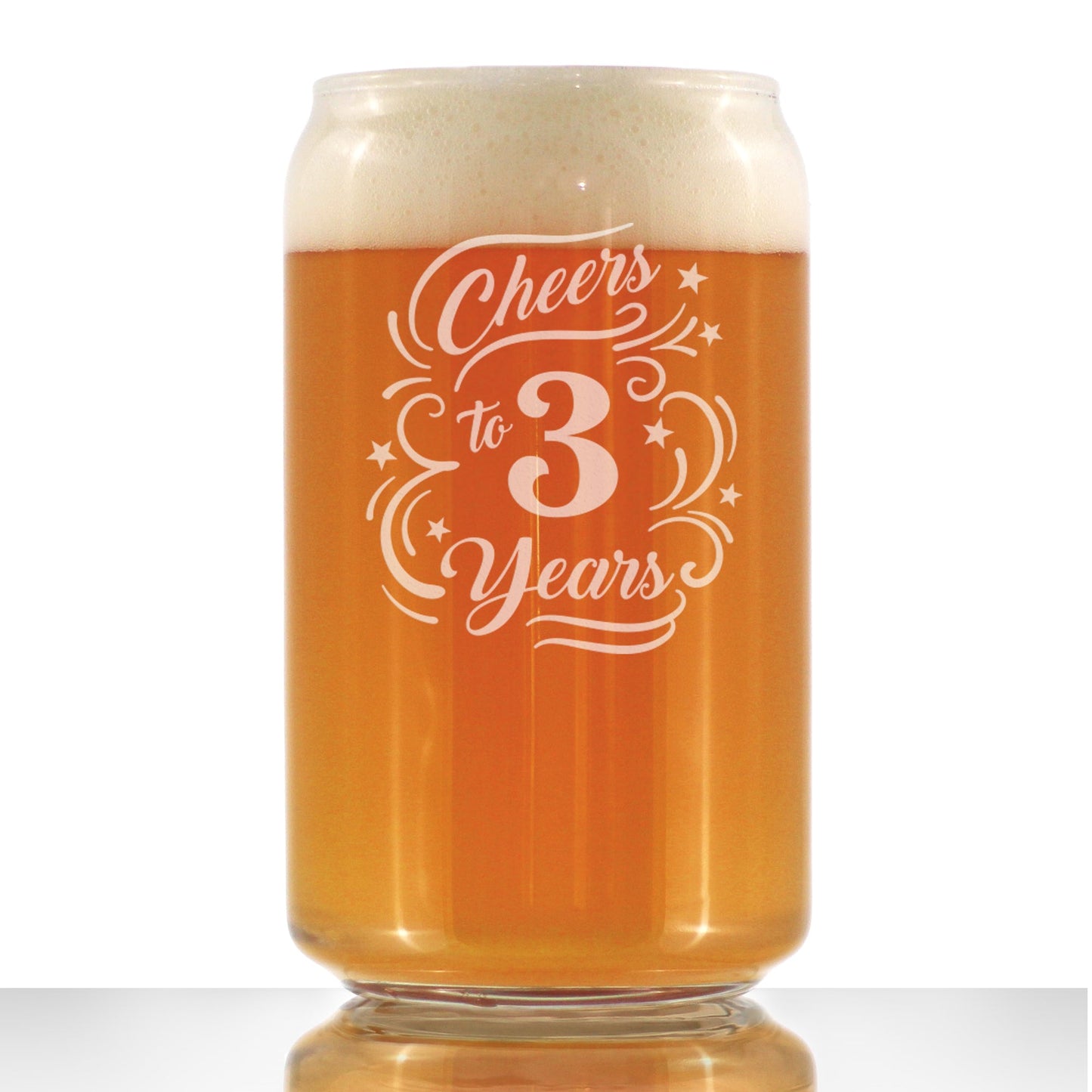 Cheers to 3 Years - Beer Can Pint Glass Gifts for Women & Men - 3rd Anniversary Party Decor - 16 Oz Glasses