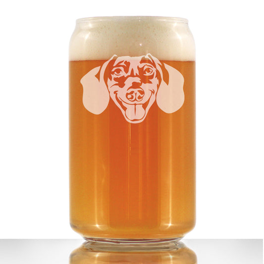 Dachshund Face Beer Can Pint Glass - Unique Dog Themed Decor and Gifts for Moms & Dads of Dachshunds - 16 Oz