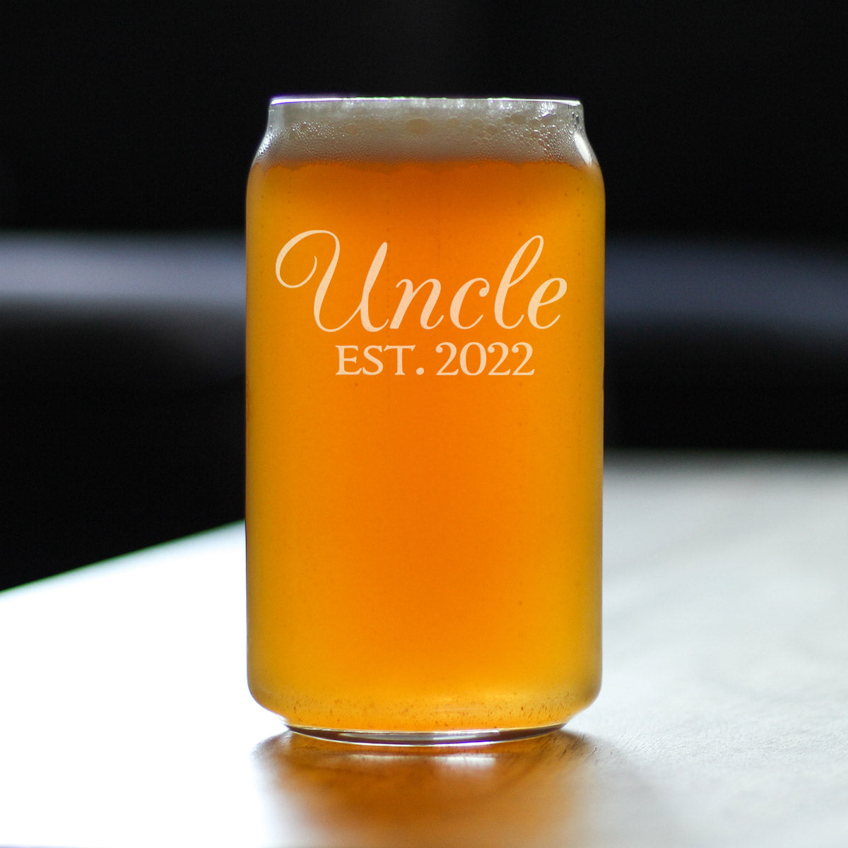Uncle Est 2022 - Beer Can Pint Glass Gift for First Time Uncles - Decorative 16 Oz Glasses