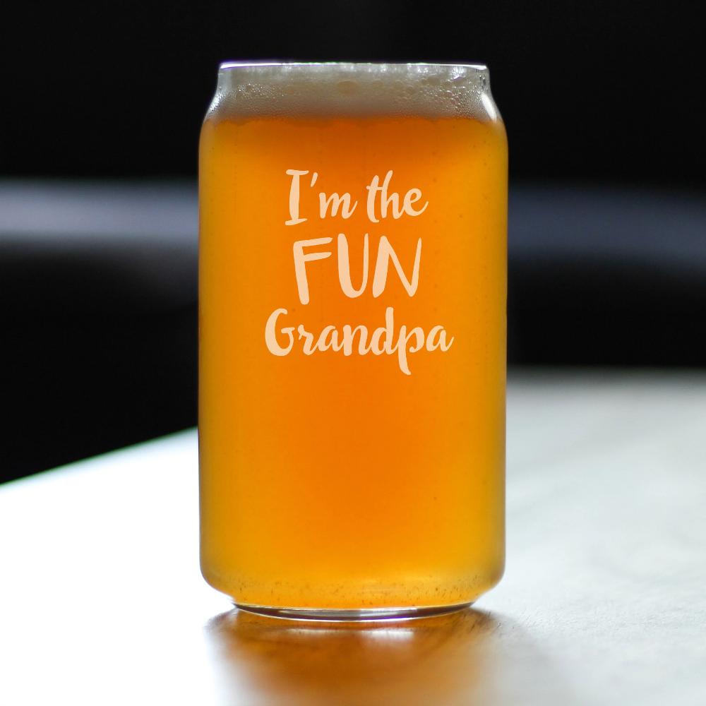 Fun Grandpa - Funny Beer Can Pint Glass Glass Gift for Grandfathers - 16 Oz Glasses for Lagers and Ales