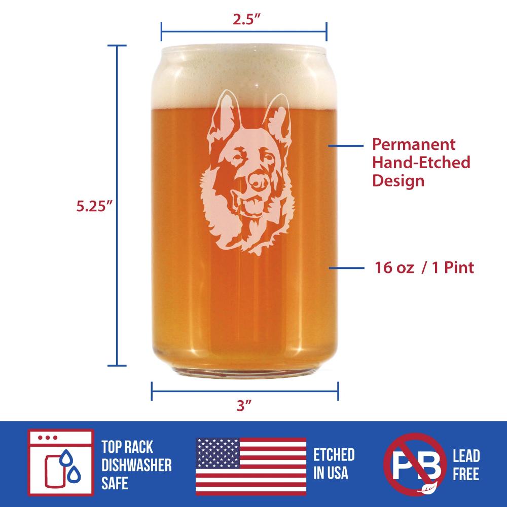 German Shepherd Happy Face - Beer Can Shaped Pint Glass Gifts for Beer Drinking Men & Women - Fun German Shepherds Decor
