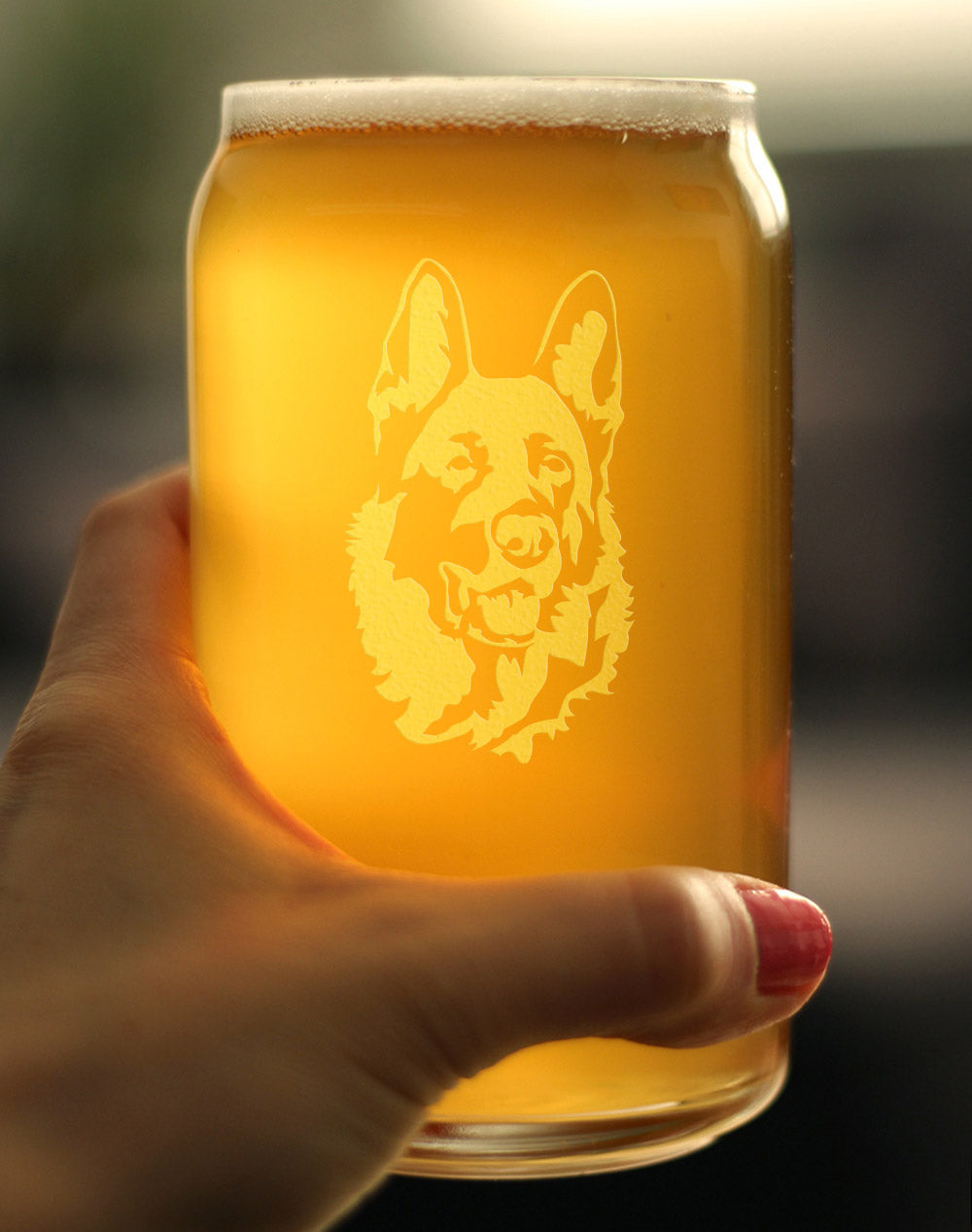German Shepherd Happy Face - Beer Can Shaped Pint Glass Gifts for Beer Drinking Men & Women - Fun German Shepherds Decor