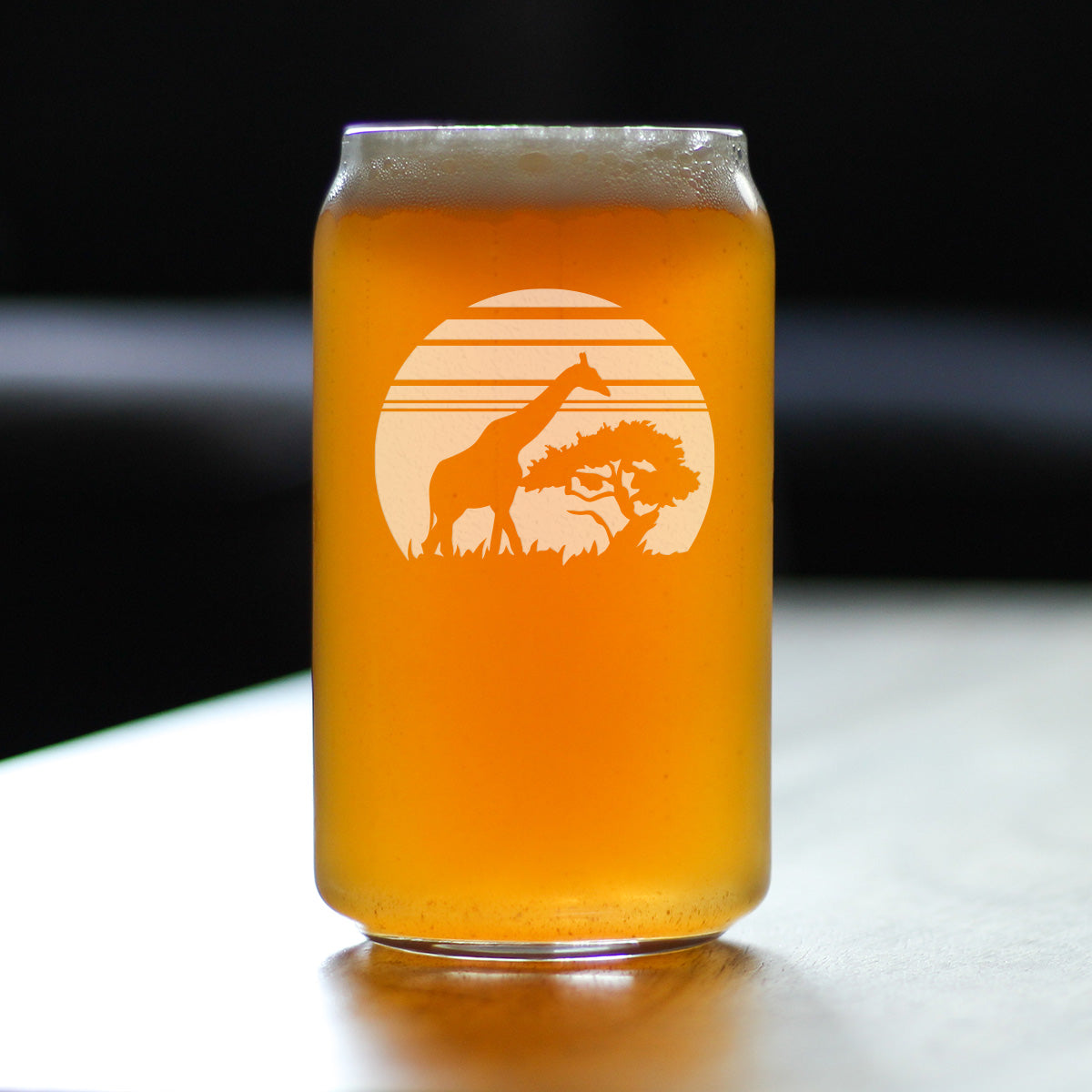 Giraffe Sunset Beer Can Pint Glass - Fun Safari Themed Decor and Gifts for Lovers of African Wild Animals - 16 Oz Glasses