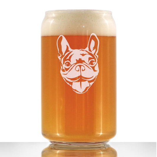 Happy Frenchie - Beer Can Pint Glass - Fun Unique French Bulldog Dog Themed Décor and Gifts for Men & Women - 16 oz
