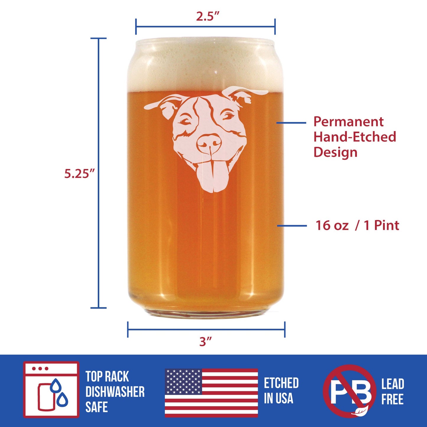 Happy Pitbull - Beer Can Pint Glass - Fun Unique Pitbull Themed Dog Gifts and Party Decor for Women and Men - 16 oz