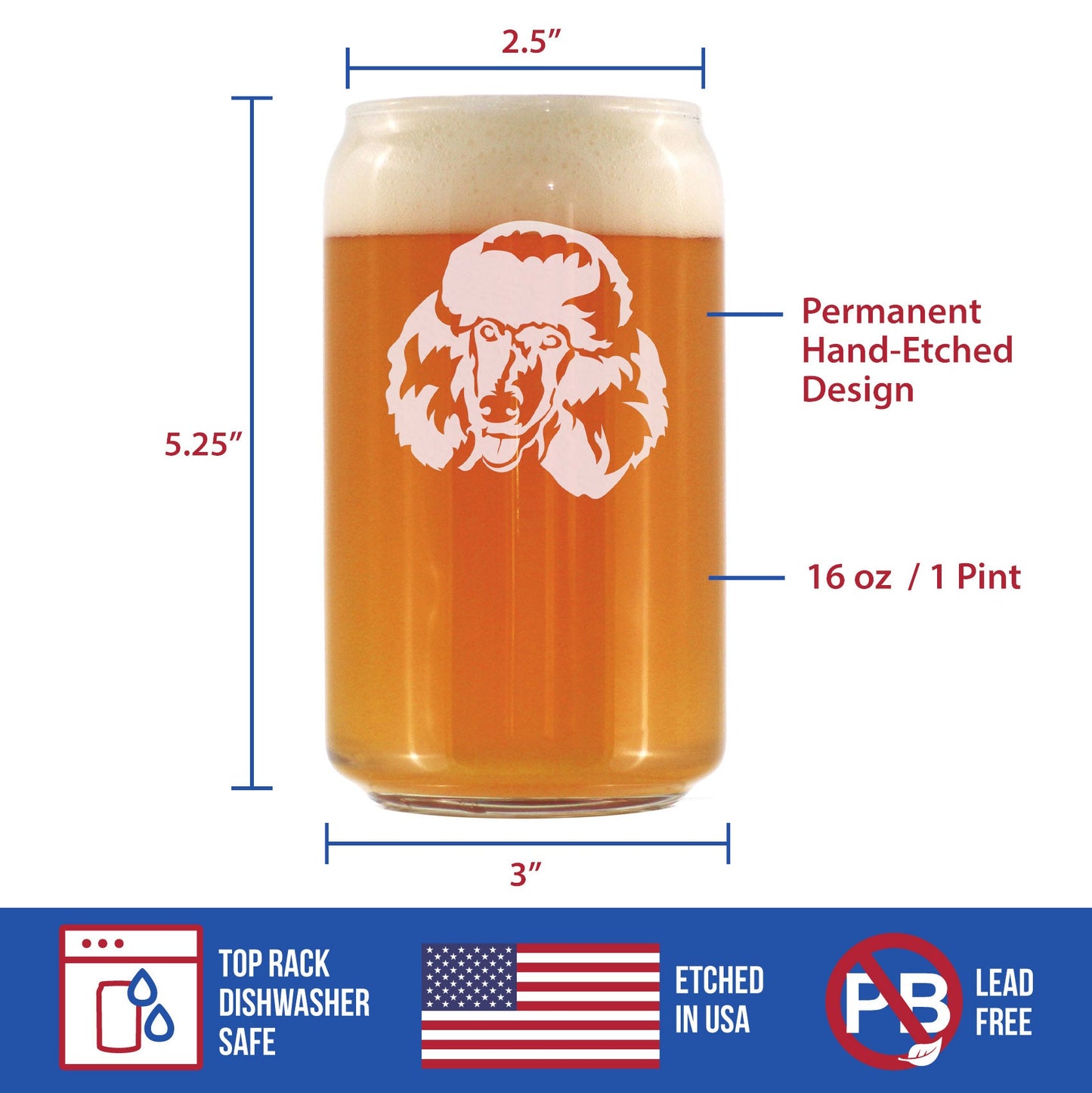 Happy Poodle - Beer Can Pint Glass - Fun Unique Poodle Themed Dog Gifts and Party Decor for Women and Men - 16 oz