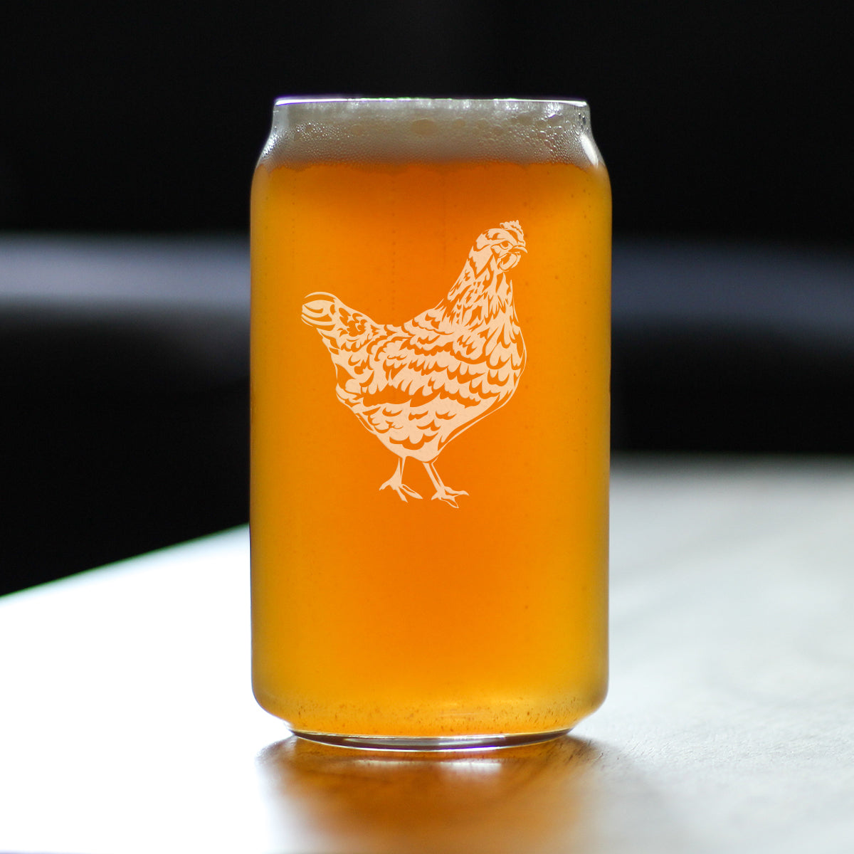 Hen - Cute Funny Beer Can Pint Glass, Etched Sayings - Cute Farmhouse Decor Gifts for Lovers of Hens, Chickens, and Beer