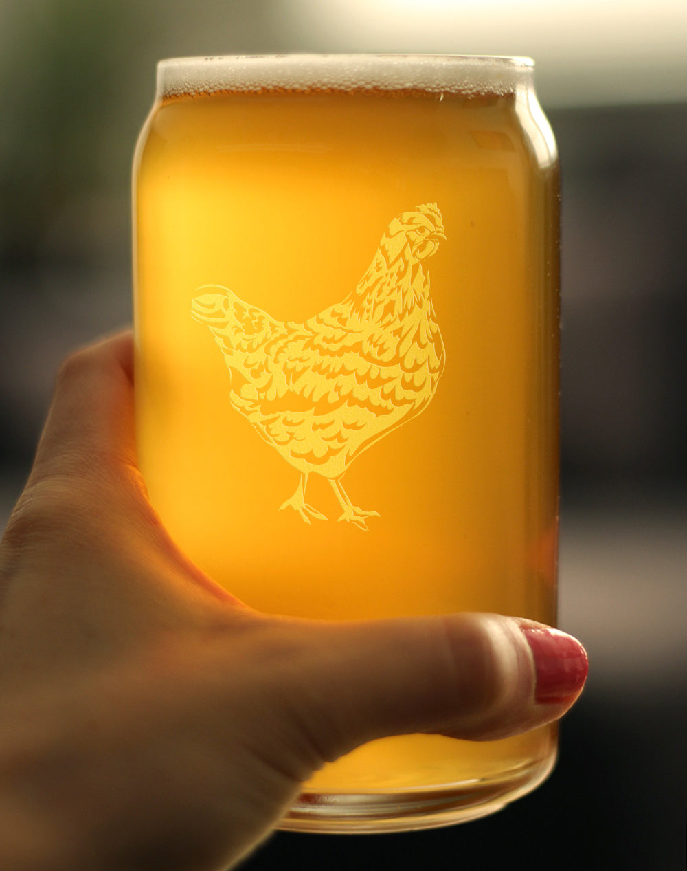 Hen - Cute Funny Beer Can Pint Glass, Etched Sayings - Cute Farmhouse Decor Gifts for Lovers of Hens, Chickens, and Beer