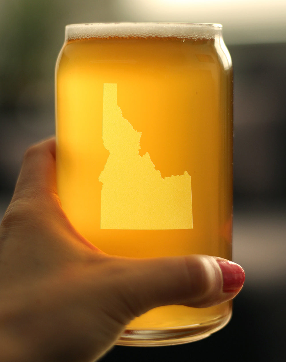 Idaho State Outline Beer Can Pint Glass - State Themed Drinking Decor and Gifts for Idahoan Women & Men - 16 Oz Glasses