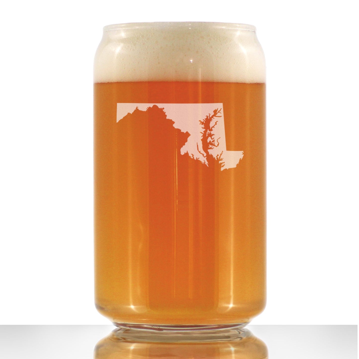 Maryland State Outline Beer Can Pint Glass - State Themed Drinking Decor and Gifts for Marylander Women & Men - 16 Oz Glasses