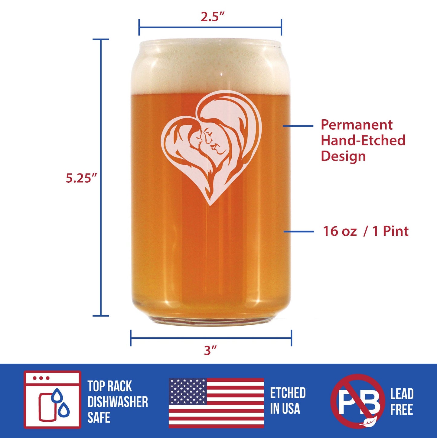 Mother's Love - 16 Ounce Beer Can Pint Glass