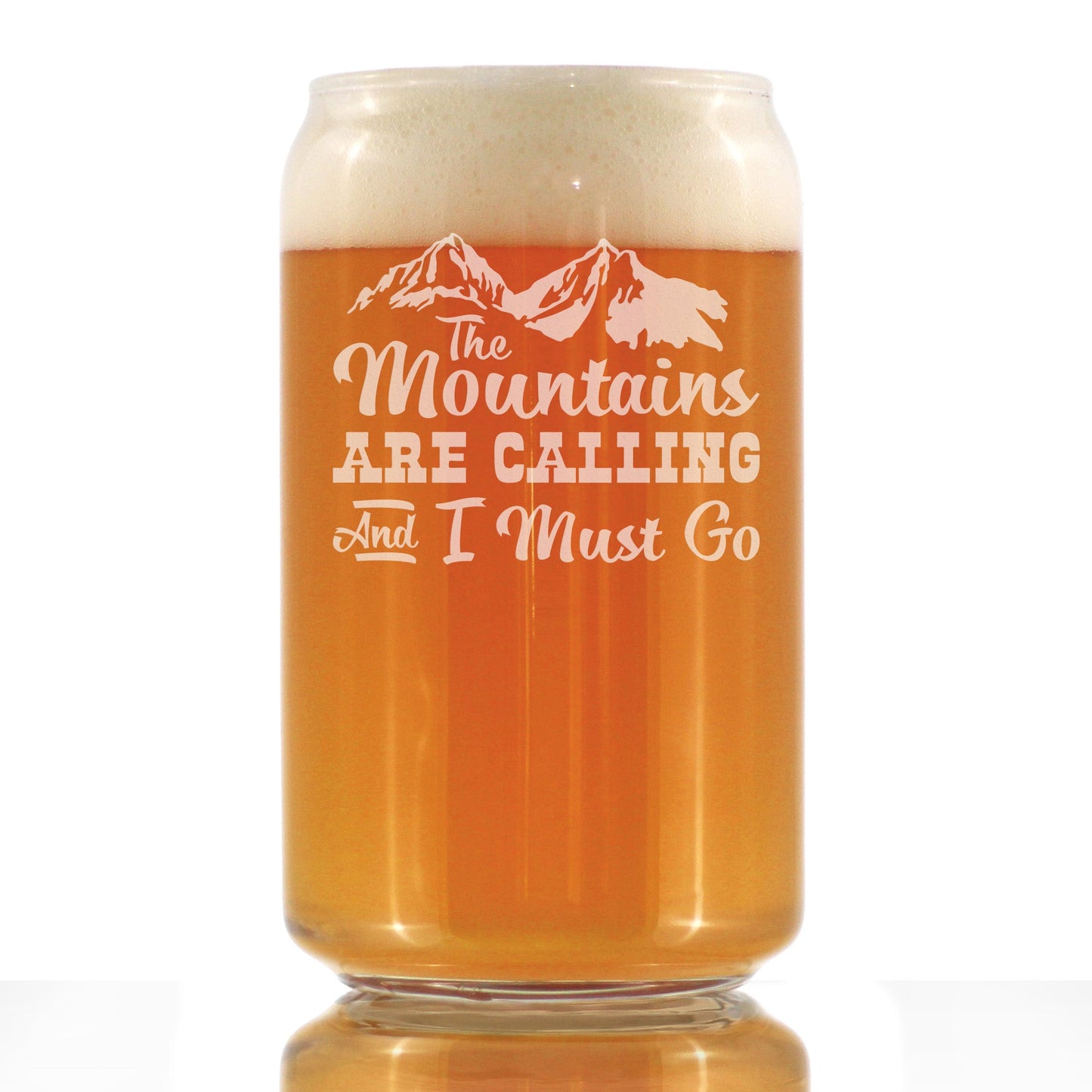 Mountains are Calling - Beer Can Pint Glass for Beer - Gifts for Men & Women that Love Hiking & Cabins- Fun Drinking Decor