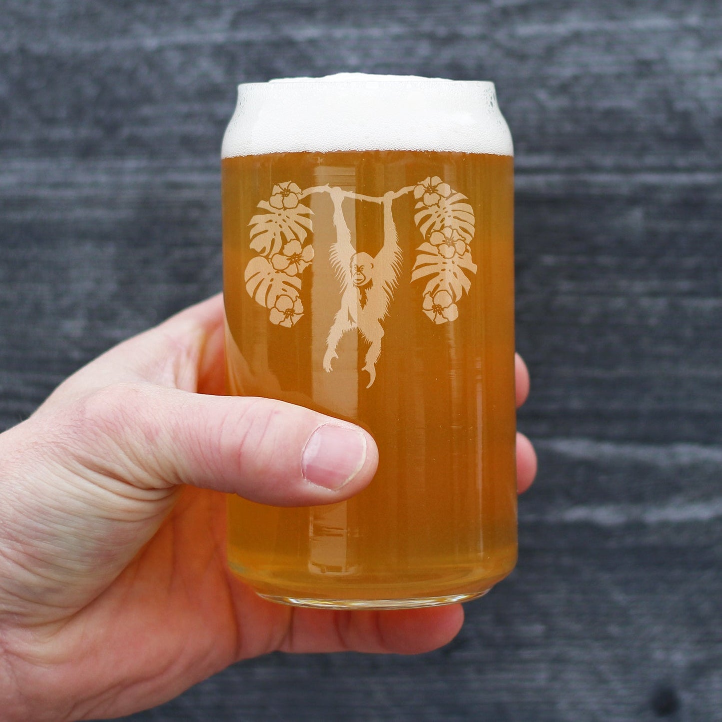Orangutan Beer Can Pint Glass - Fun Wild Animal Themed Decor and Gifts for Lovers of Apes and Monkeys - 16 Oz Glasses