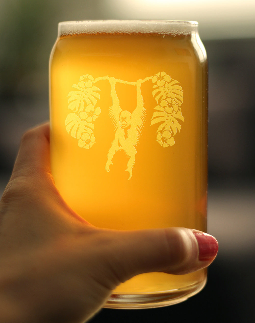 Orangutan Beer Can Pint Glass - Fun Wild Animal Themed Decor and Gifts for Lovers of Apes and Monkeys - 16 Oz Glasses