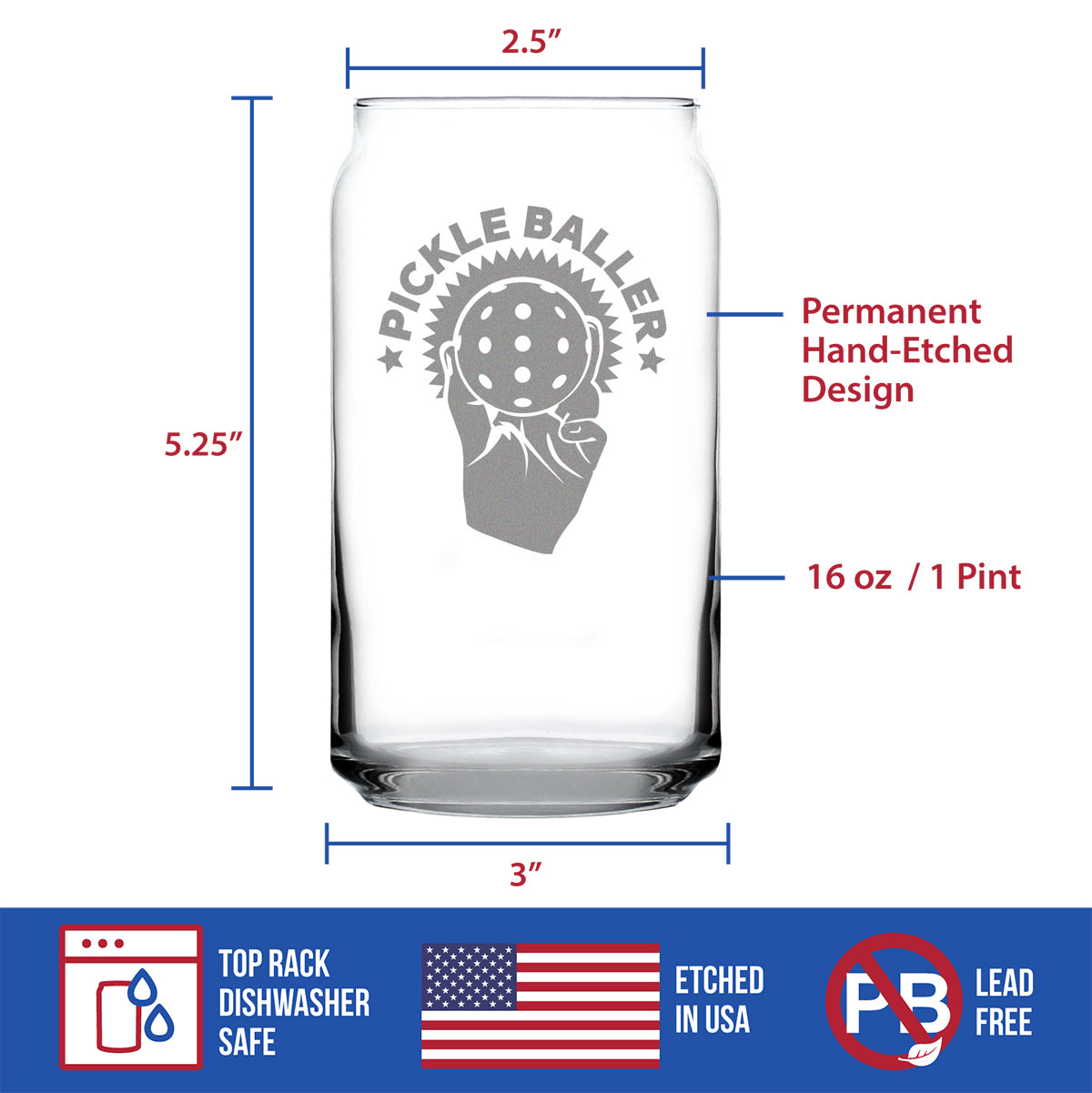 Pickleballer - Beer Can Pint Glass - Funny Pickleball Themed Decor and Gifts - 16 oz Glasses