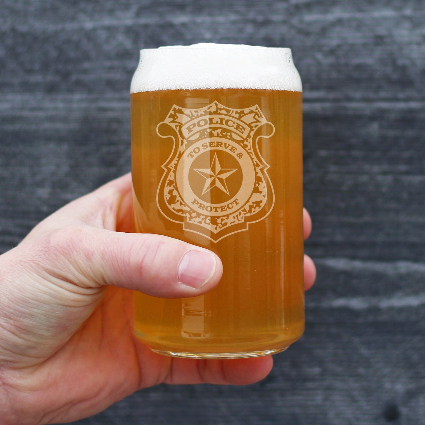 Police Badge Engraved Beer Can Pint Glass, Unique Gifts for Police Officers, Law Enforcement Gift