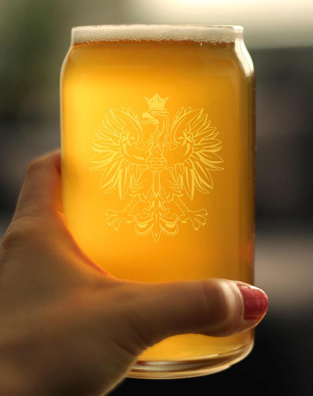 Polish Eagle - Engraved Beer Can Shaped Pint Glass, Party Cup for Poles & Beer Lovers, Unique Poland Gifts