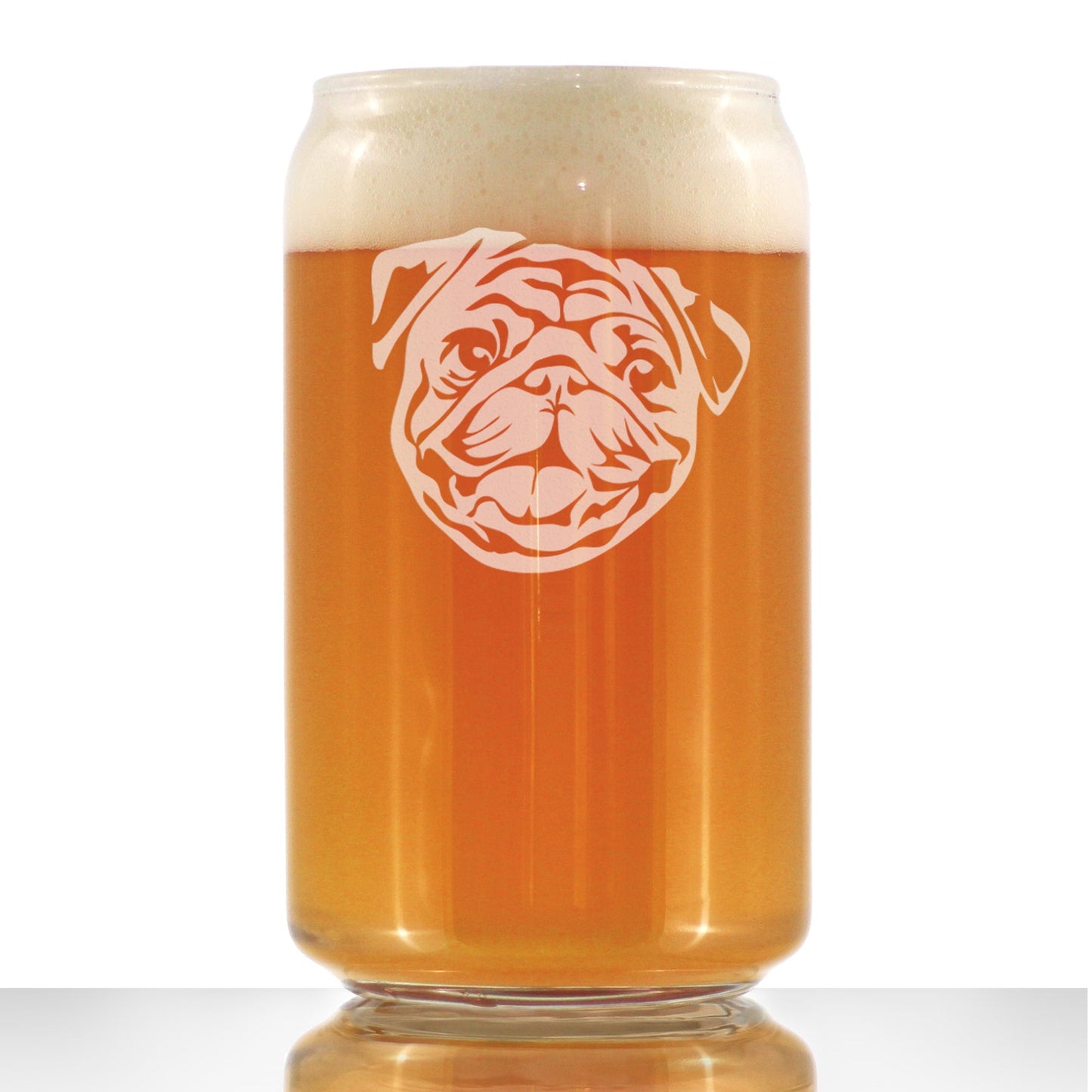 Happy Pug Beer Can Pint Glass - Fun Dog Themed Decor and Gifts for Moms & Dads of Pugs - 16 oz Glasses