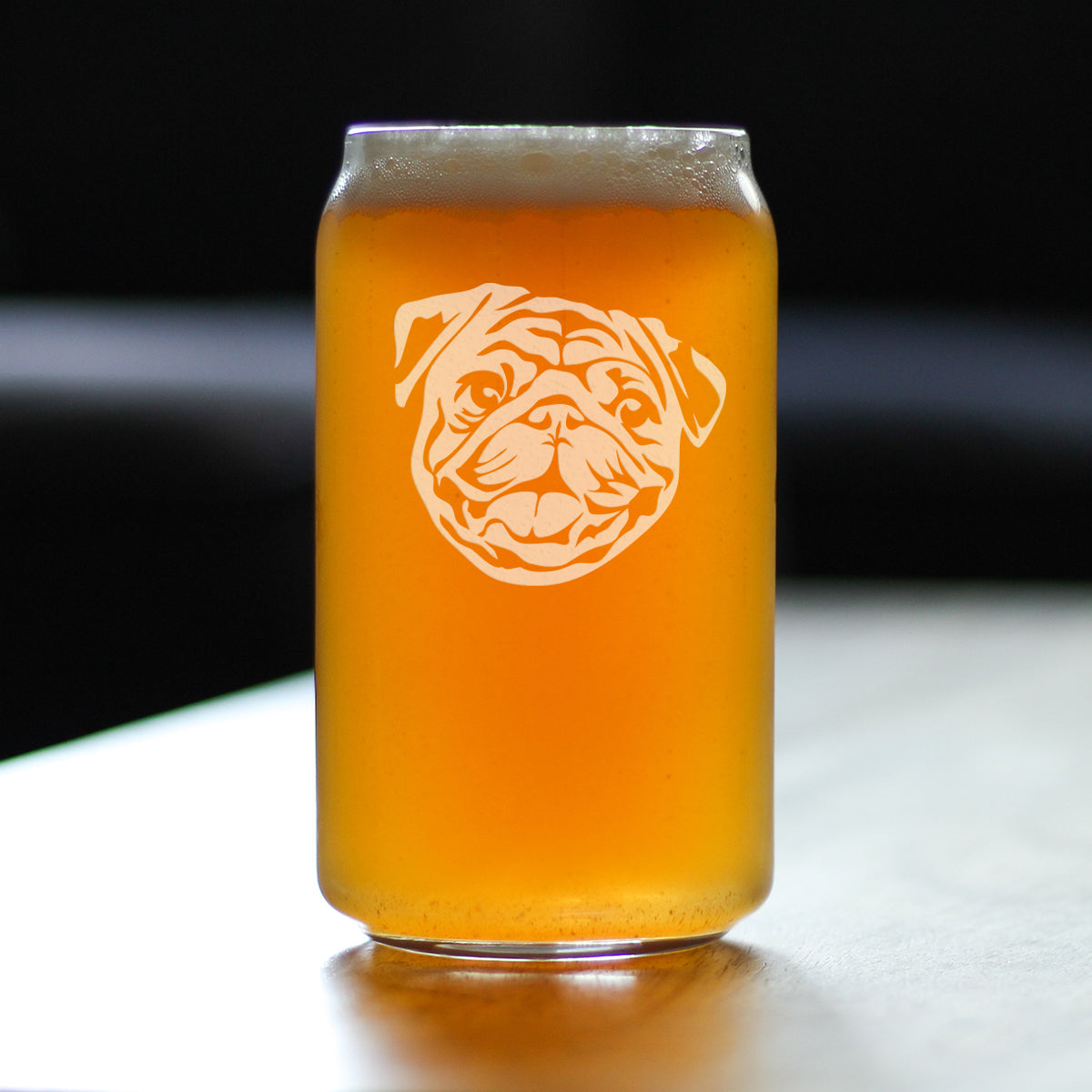 Happy Pug Beer Can Pint Glass - Fun Dog Themed Decor and Gifts for Moms & Dads of Pugs - 16 oz Glasses