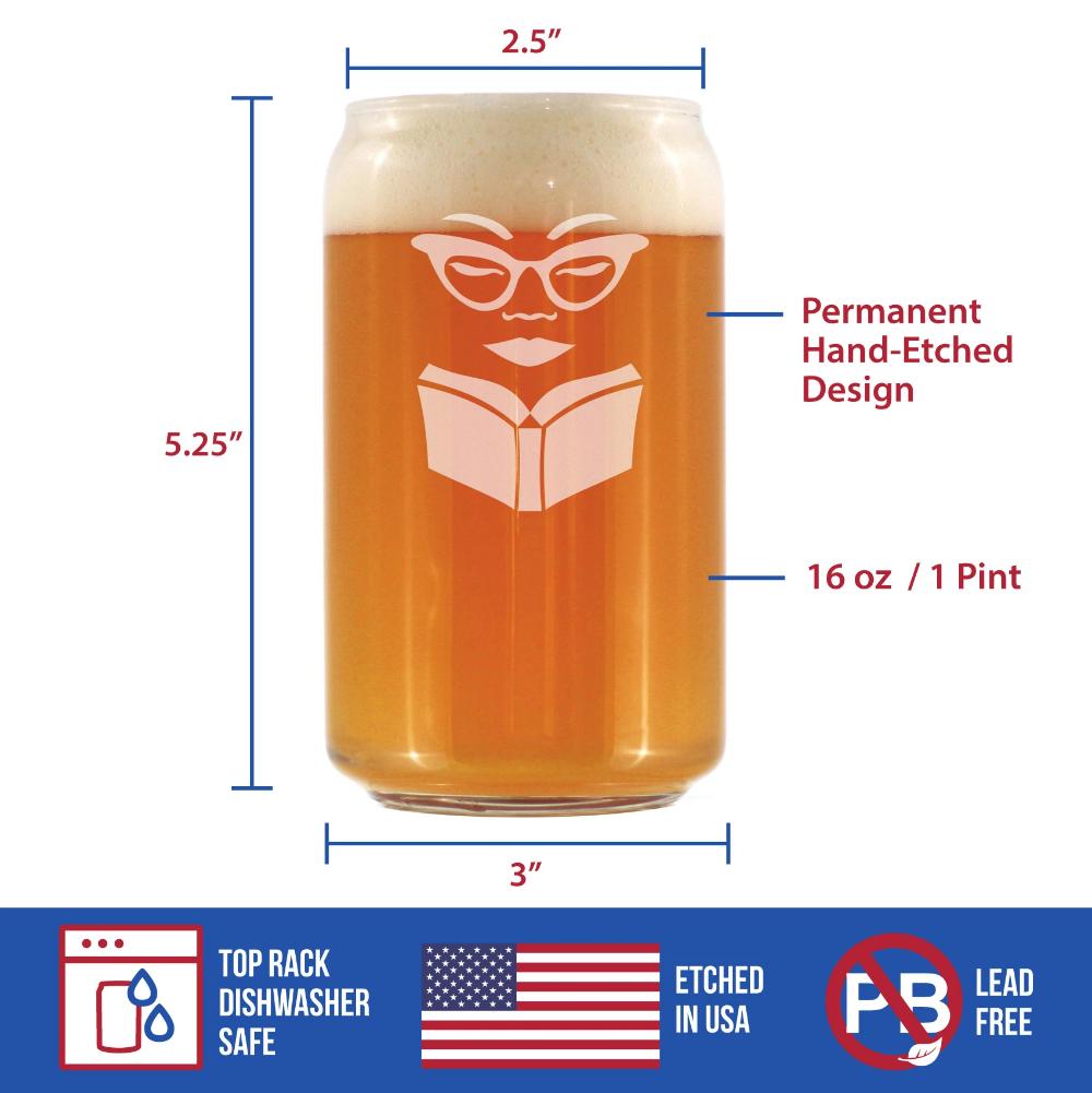Book Reading Woman - 16 Ounce Beer Can Pint Glass