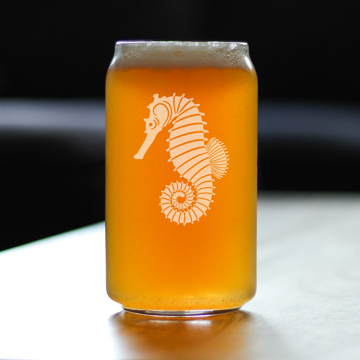 Seahorse Beer Can Pint Glass - Unique Beachy Summer Gifts and Beach House Decor - 16 Oz Glasses