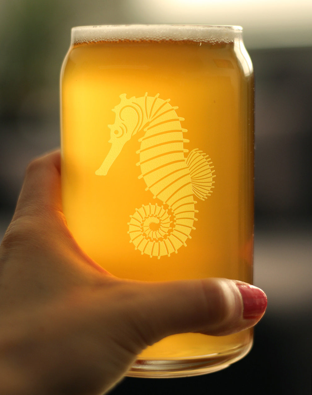 Seahorse Beer Can Pint Glass - Unique Beachy Summer Gifts and Beach House Decor - 16 Oz Glasses