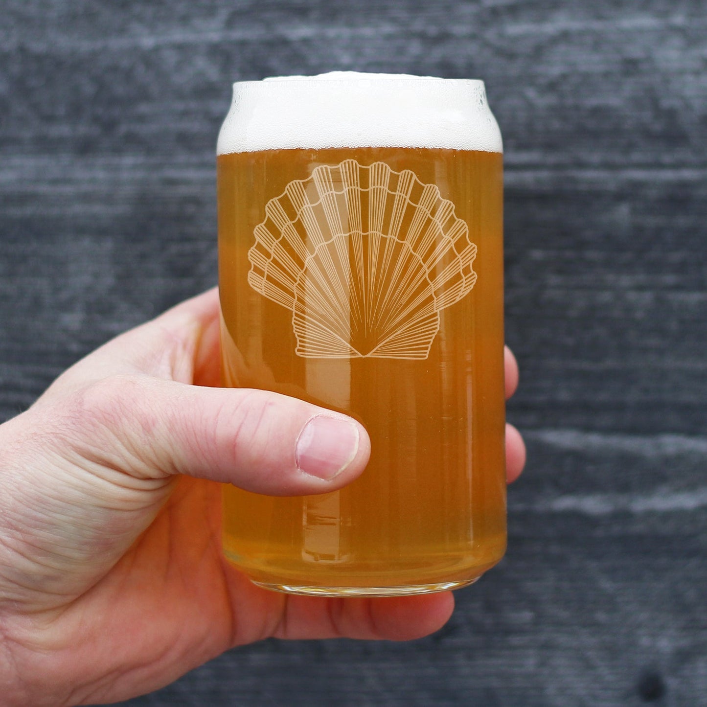 Seashell Engraved Beer Can Pint Glass, Unique Decorative Gift for Beach House, Nautical Decor Birthday Gifts with Seashells