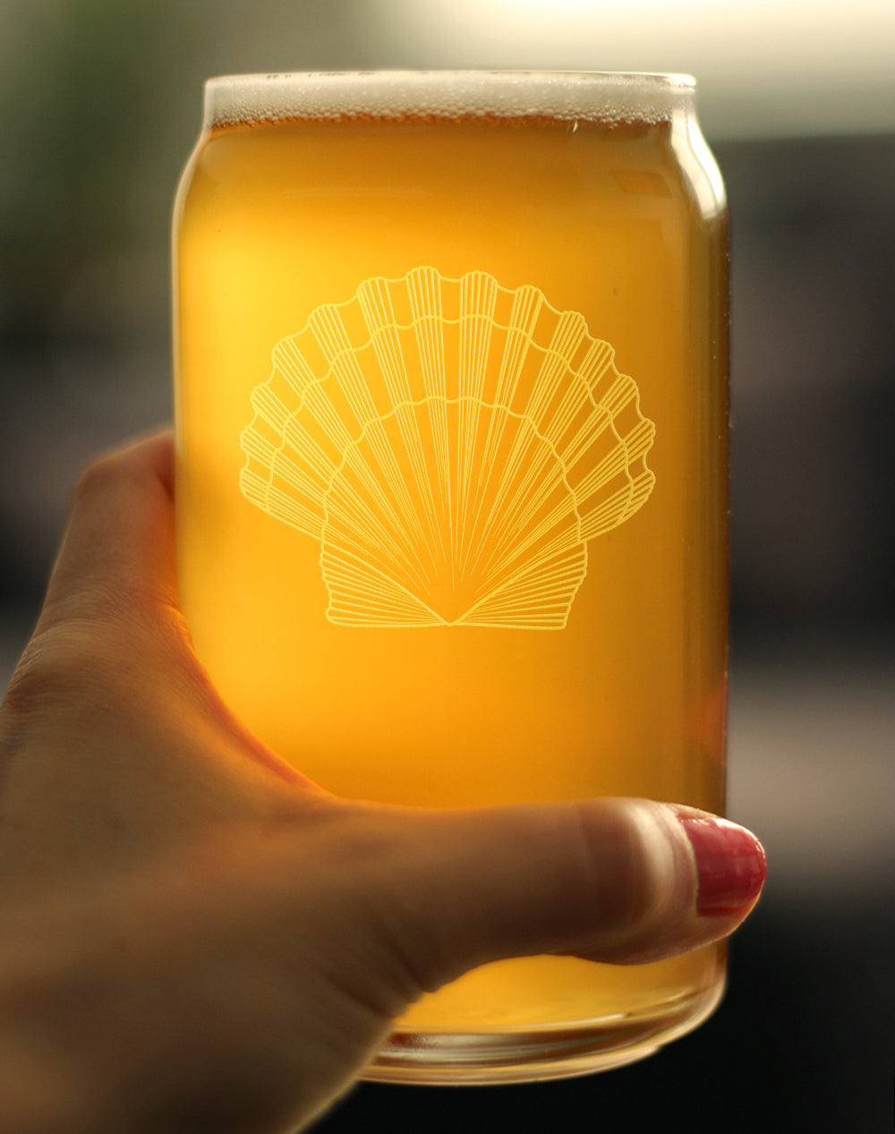 Seashell Engraved Beer Can Pint Glass, Unique Decorative Gift for Beach House, Nautical Decor Birthday Gifts with Seashells